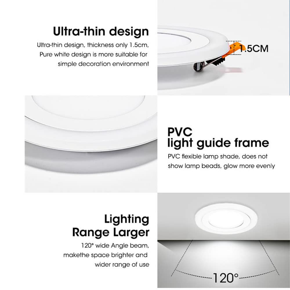 2 Pack LED Ceiling Lights, Round LED Panel Light with Cool White & Blue Colors, Ultra-Thin Recessed Lighting, (12+4)W 7.7