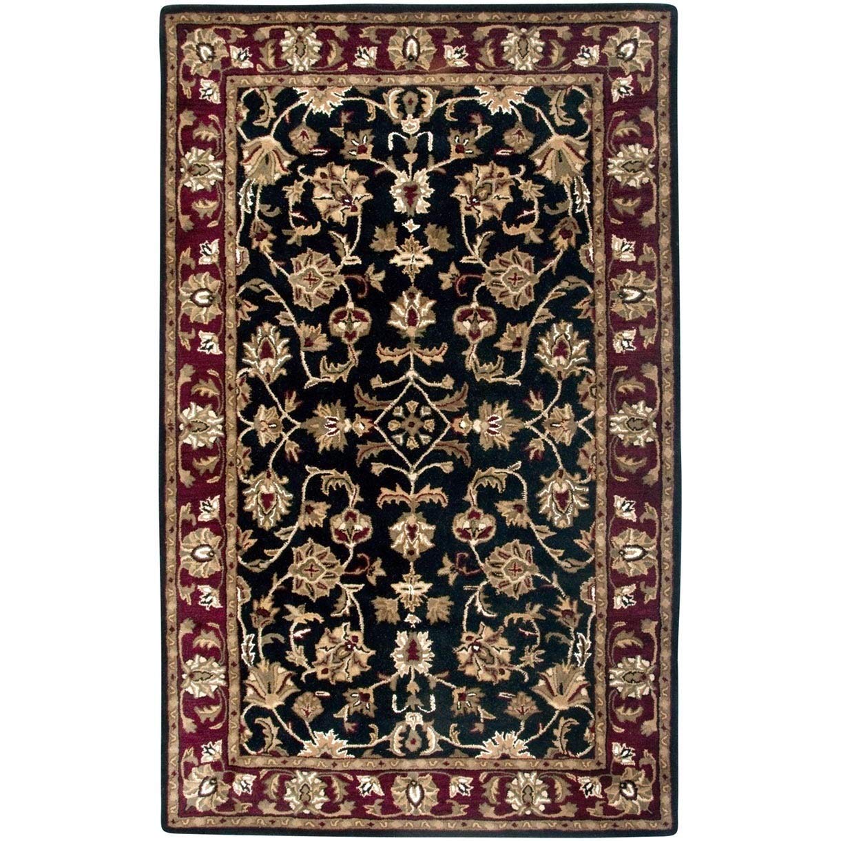 Rizzy Home Alora Decor Sareena 8-Foot Round Border Area Rug - Black, Burgundy, Sage, Tan & Off White - Perfect for Living Room, Bedroom or Dining Room Decor
