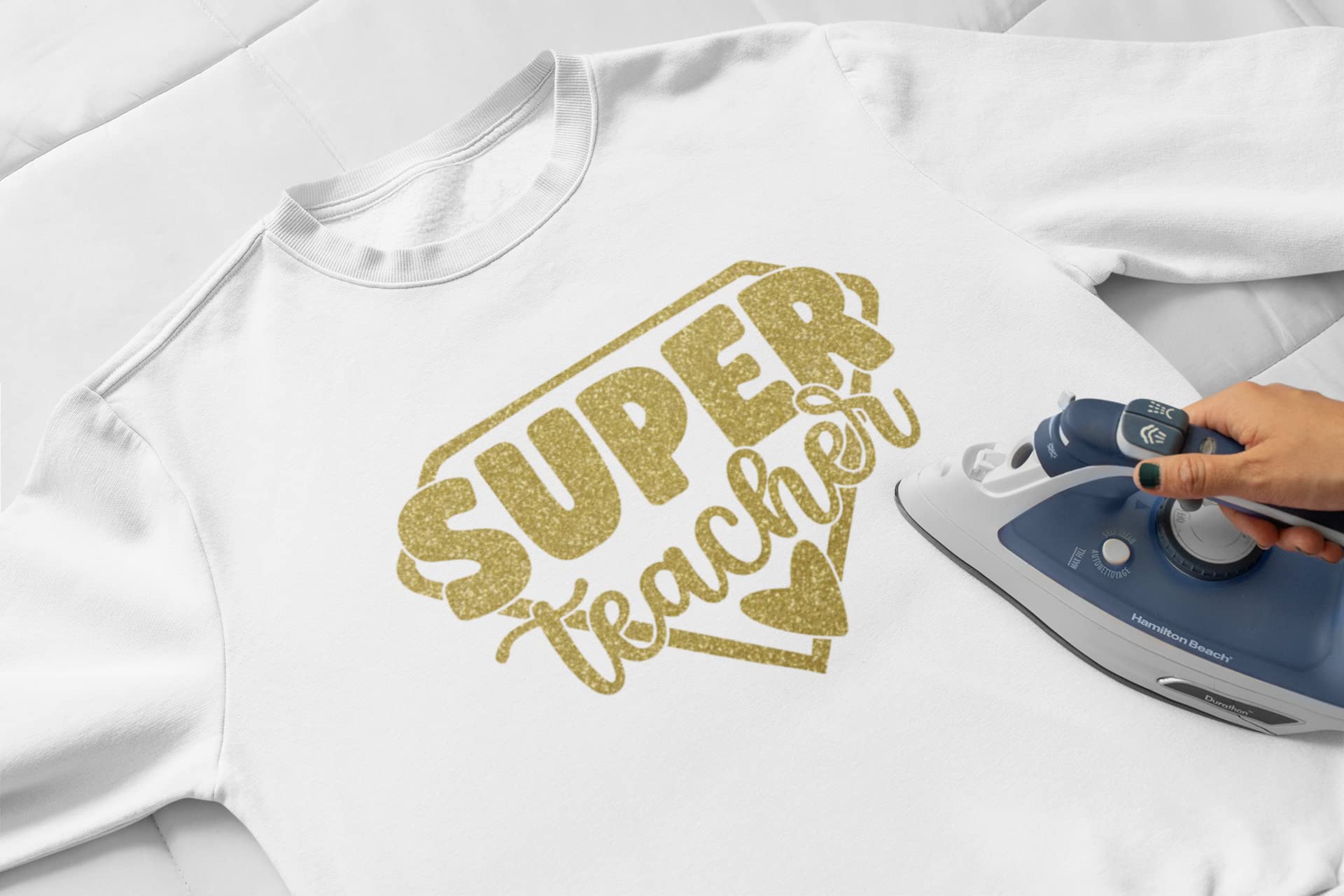 Super Teacher Iron On Decal - School Teacher HTV Vinyl Transfer Patch (Multiple Sizes & Colors) - Easy 5 Minute Application for T-Shirts, Tote Bags & DIY Crafts - Perfect Teacher Appreciation Gift (Orange)