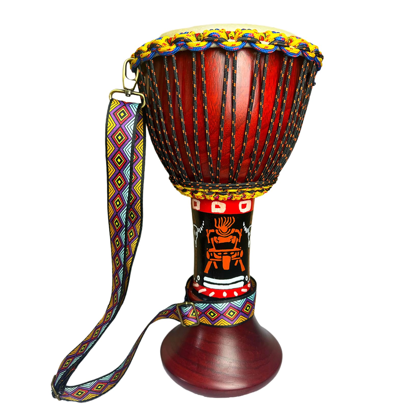 Authentic African Djembe Drum with Colorful Straps & Goatskin Head - Hand-Painted Bongo Congo Percussion Instrument for Music Lovers, Home Decor & Cultural Events
