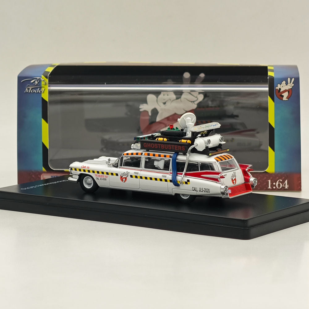 1/64 Scale YS Cadillac Ghostbusters ECTO-1A Diecast Model Car - Highly Detailed Collectible Miniature for Movie Fans & Car Enthusiasts - Perfect for Display, Gifts, and Ghostbusters Memorabilia Collections