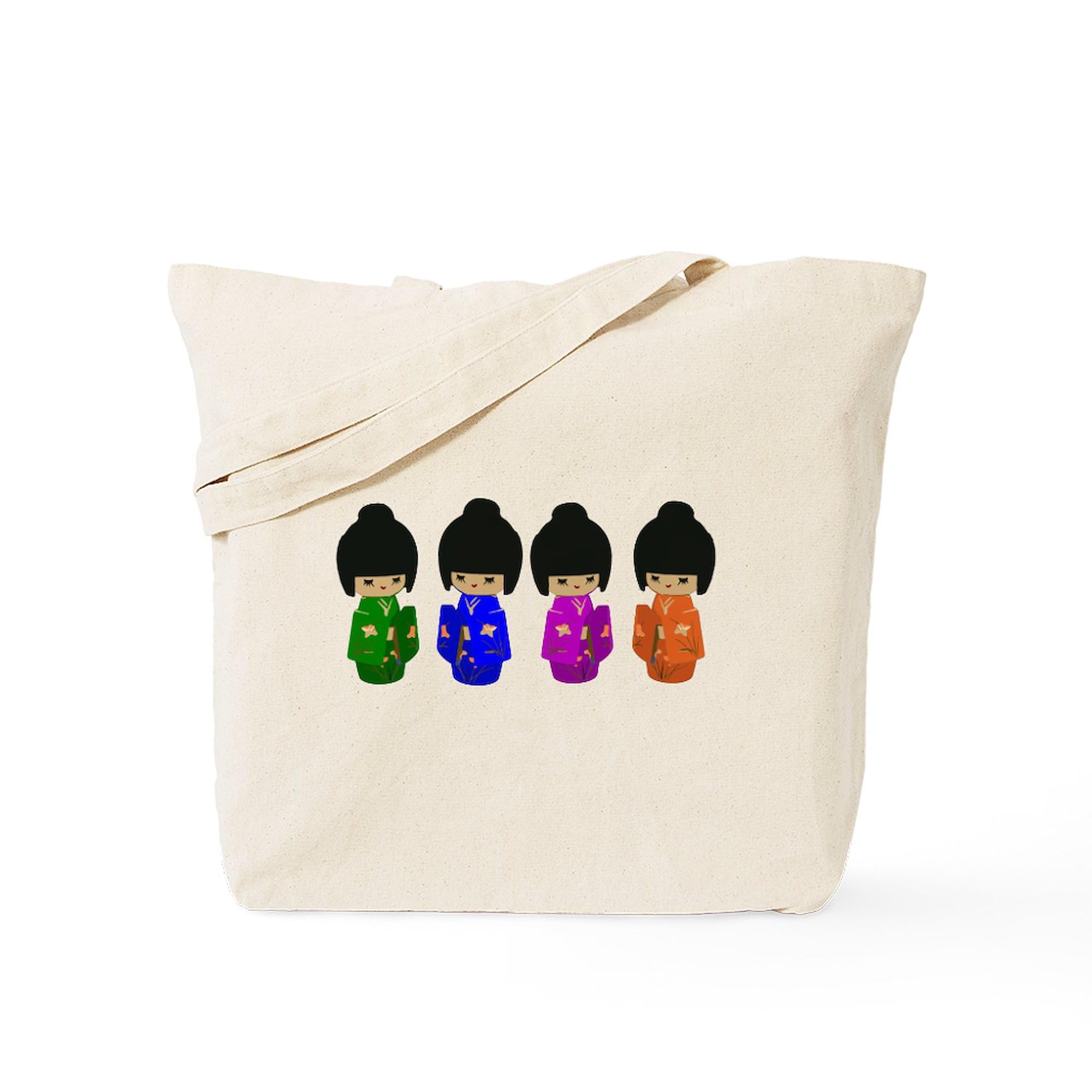 Cute Kokeshi Doll Art Tote Bag - Natural Canvas Reusable Shopping Bag for Groceries, Beach & Daily Use | Eco-Friendly & Durable