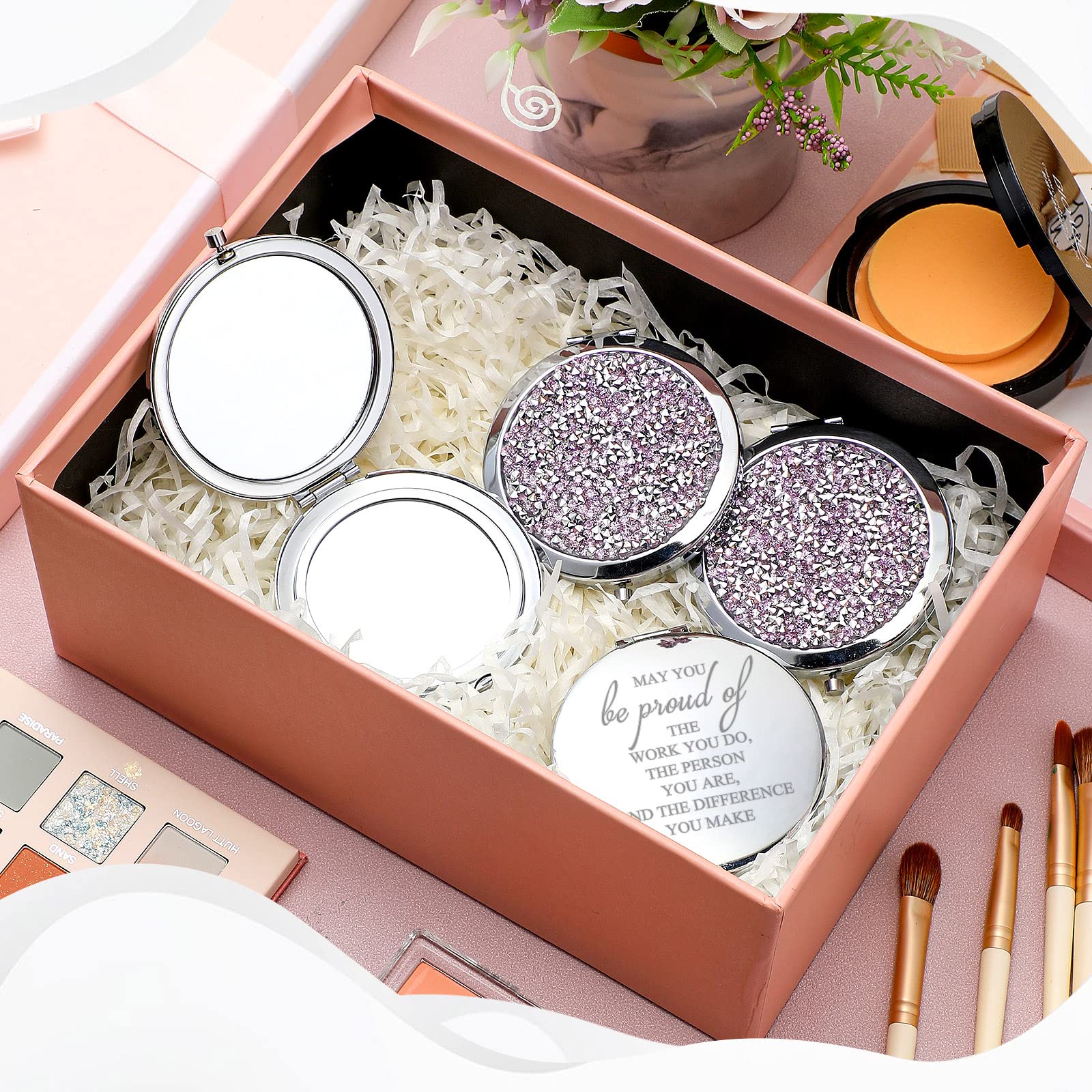10 Pcs Inspirational Compact Mirrors - Employee Appreciation Gifts for Women, Teachers, Nurses | Travel & Office Use