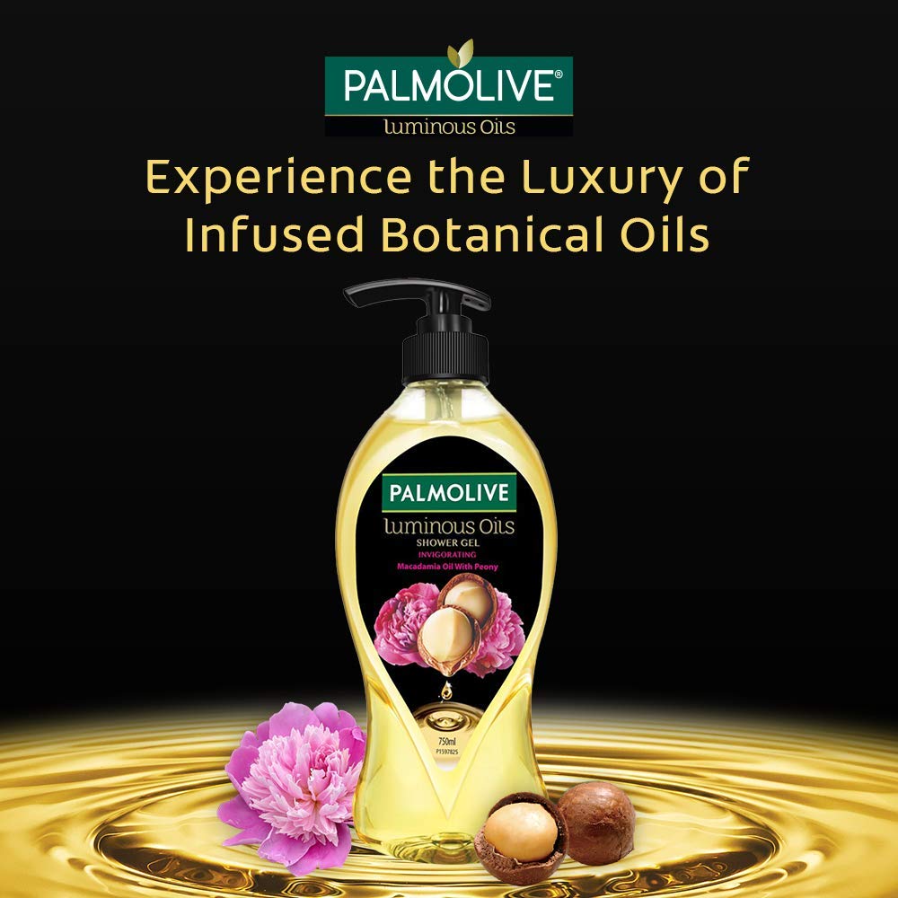 **Palmolive Luminous Oils Invigorating Body Wash with 100% Natural Macadamia Oil & Aroma Absolute Relax Shower Gel, 750ml Pump – Hydrating & Refreshing for Daily Skincare & Spa-Like Bath Experience**