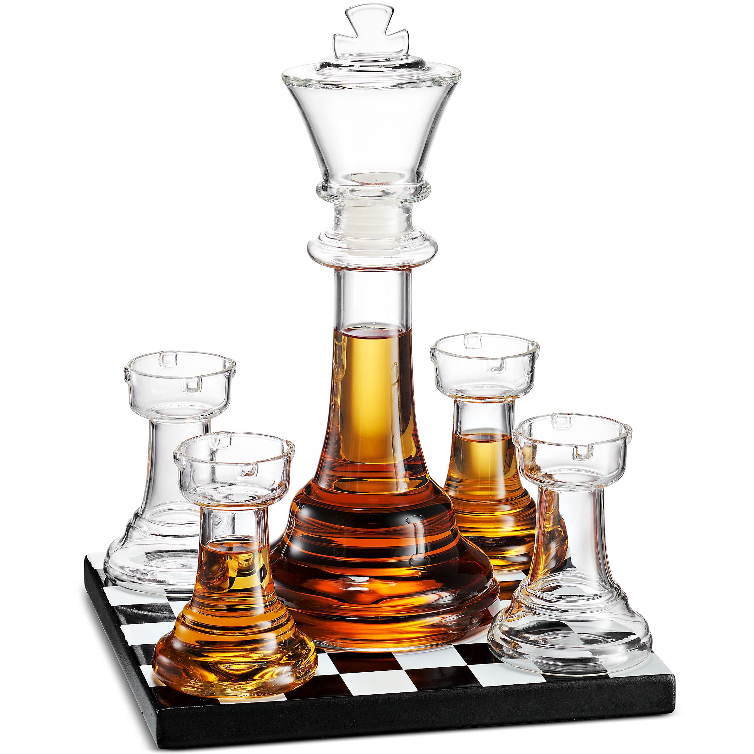 Godinger Whiskey Decanter Set with 2 Glasses & 2 Shot Glasses - Elegant Chess Design Liquor Decanter for Bourbon, Scotch & Whiskey - Perfect Whiskey Gift Set for Men, Home Bar & Entertaining