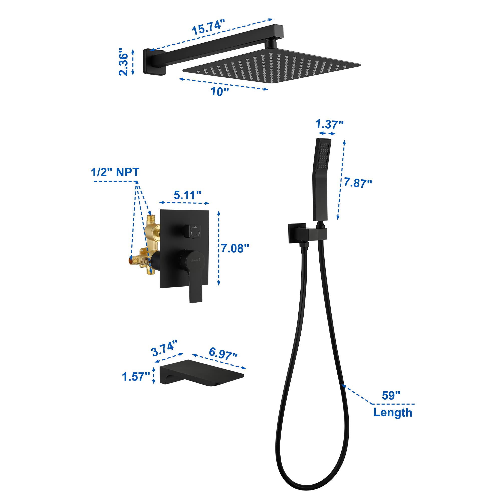 SHAMANDA Matte Black Shower System - 10