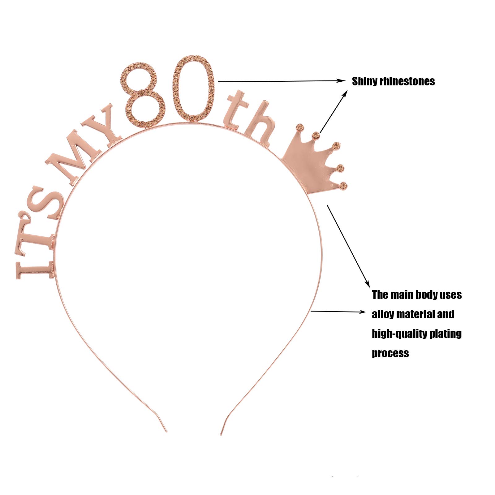 80th Birthday Tiara and Sash Set for Women - Sparkling Crystal Headpiece & Birthday Crown Party Accessories - Rose Gold Birthday Gift for Grandma, Mother, Wife - Perfect for Milestone Celebrations, Birthday Parties & Special Occasions
