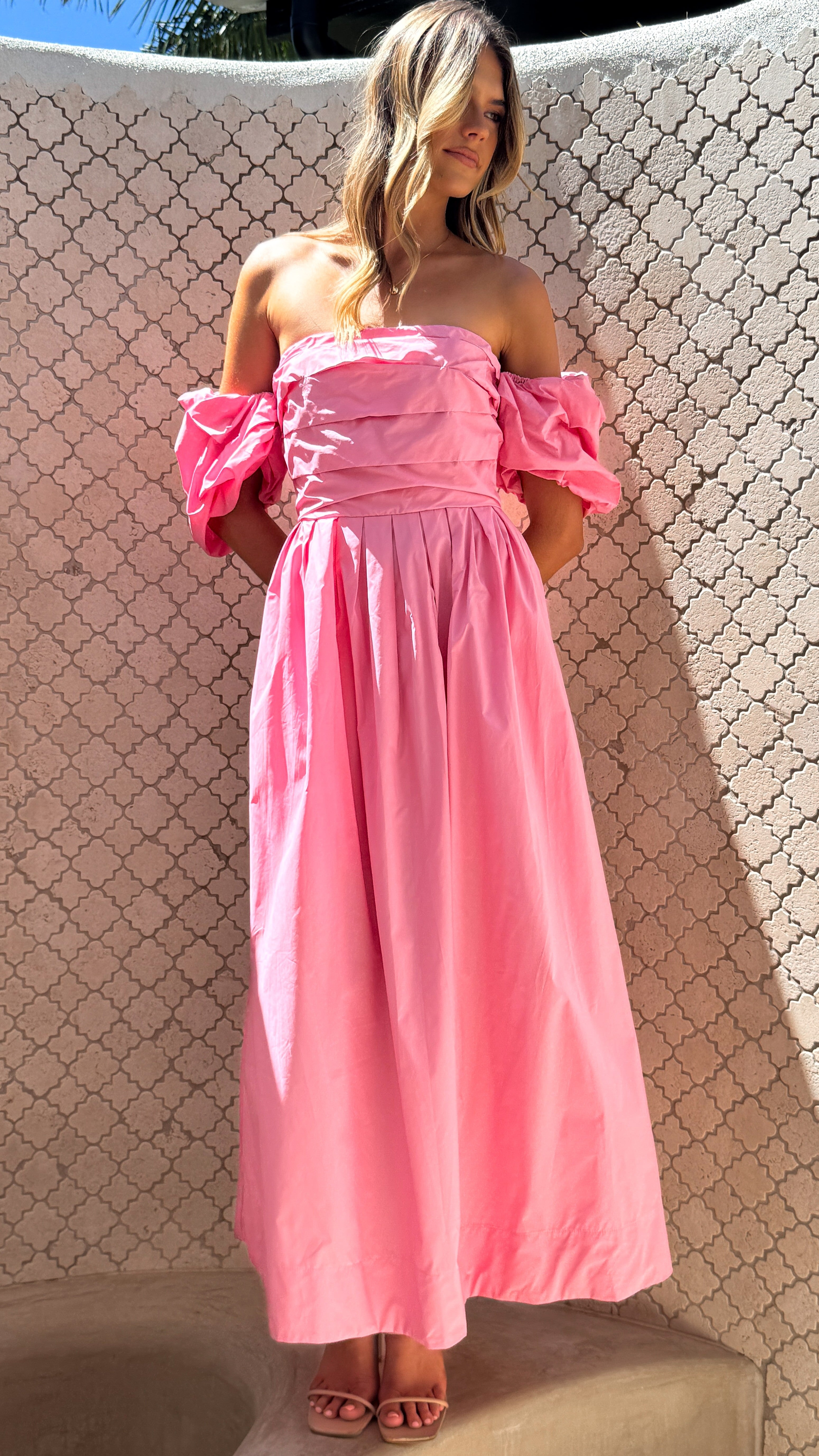 Caelius Women's Midi Dress - Flowy Pink Summer Dress for Casual Wear, Date Night & Office Outfits | Elegant A-Line Skirt with Pockets