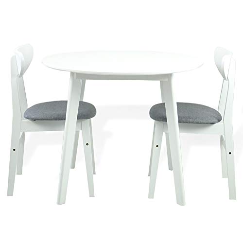 Wickerix 3-Piece Round Dining Table Set with 2 Yumiko Side Chairs - Solid Wood Kitchen Table & Padded Seat Chairs for Small Space, Breakfast Nook, or Apartment Dining