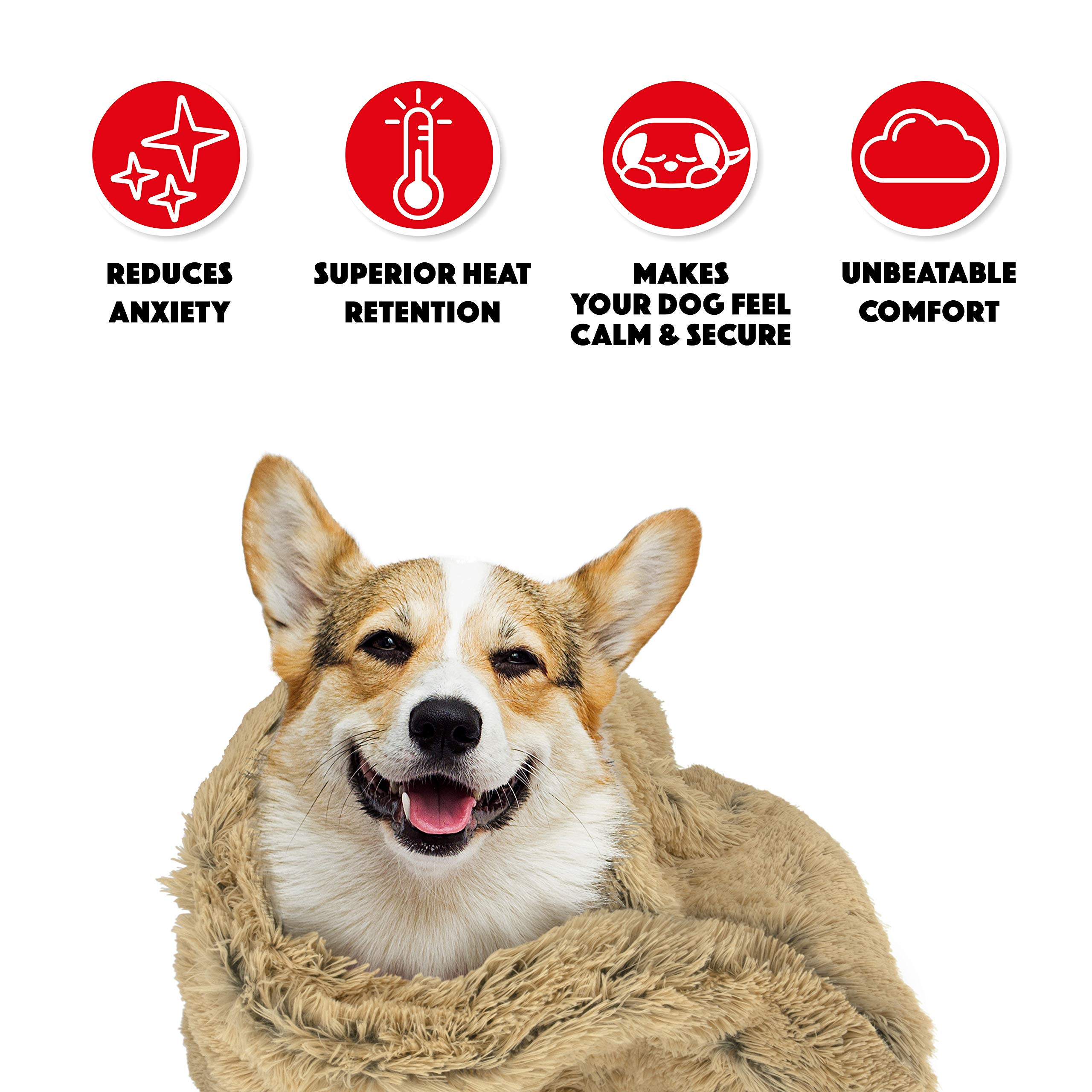 Premium Calming Dog Bed - Large Donut Blanket for Sound Sleep & Anxiety Relief, Beige Snuggle Bed for Small to Medium Dogs - Perfect for Crate, Travel & Home Comfort