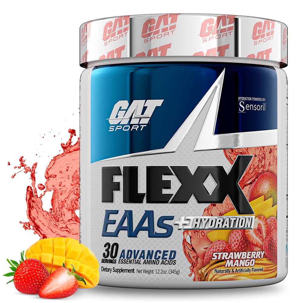 GAT SPORT Flexx EAAs + Hydration - Premium Essential Amino Acid Supplement with Electrolytes, 30 Servings Strawberry Mango Flavor | Post-Workout Recovery & Hydration for Athletes & Fitness Enthusiasts