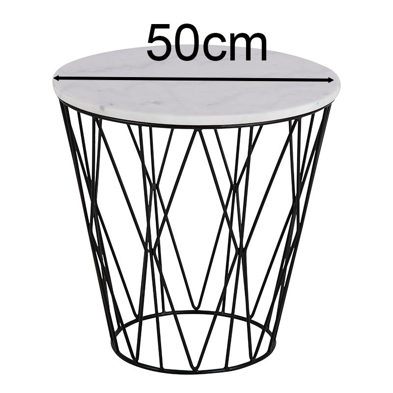 DARBY White Marble Side Table 50cm - Modern End Table for Living Room, Bedroom & Office Decor