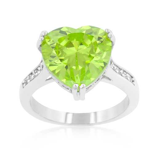 Apple Green Heart Ring - Sterling Silver Adjustable Ring for Women, Elegant Jewelry Gift for Her | Perfect for Valentine's Day, Anniversary, Birthday & Everyday Wear