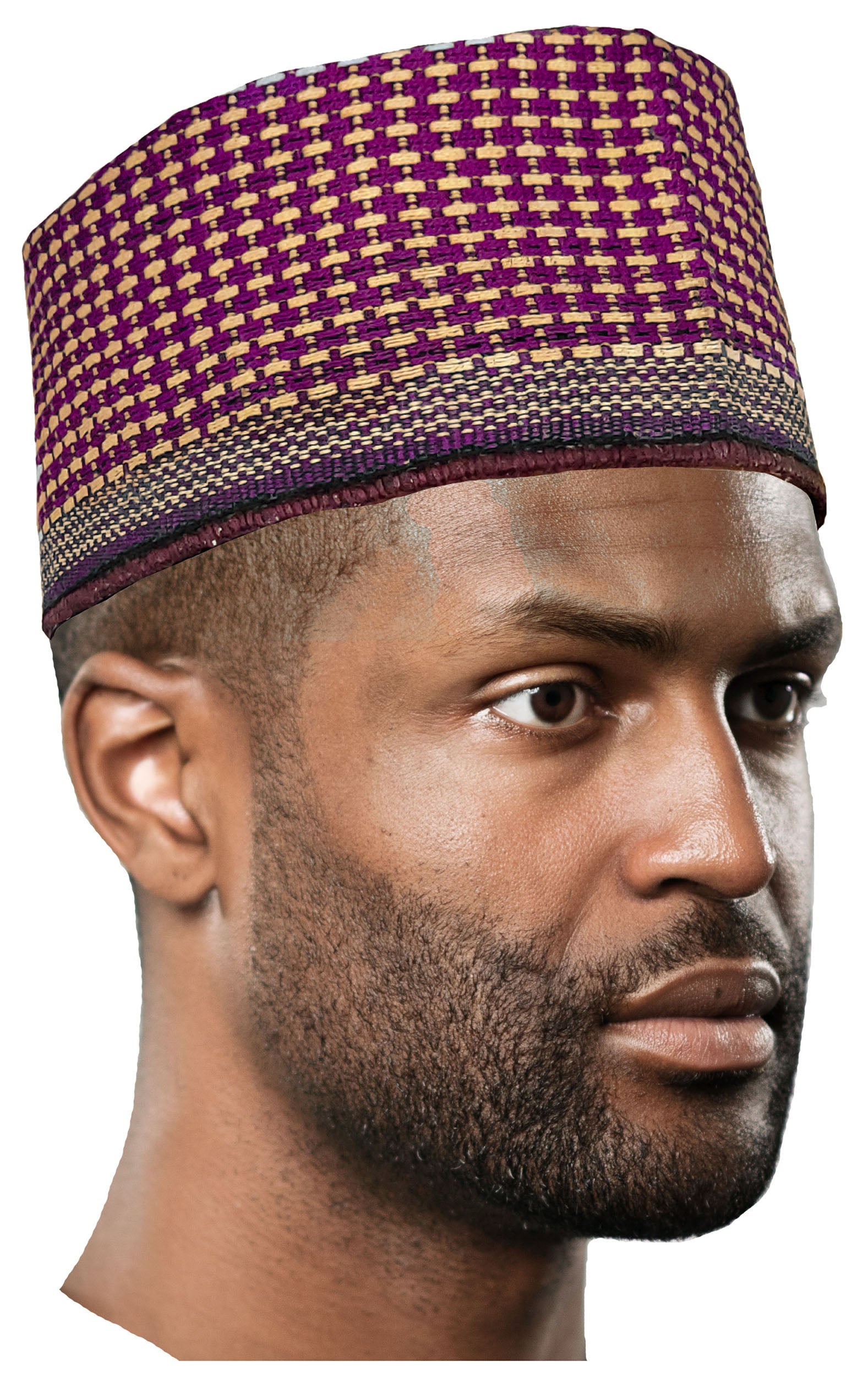 Handmade African Traditional Kufi Hat - Purple & Gold Fulani Hula Cap - Authentic Hausa Mallam Style DPHMHPG09 | Perfect for Cultural Celebrations, Weddings & Special Occasions