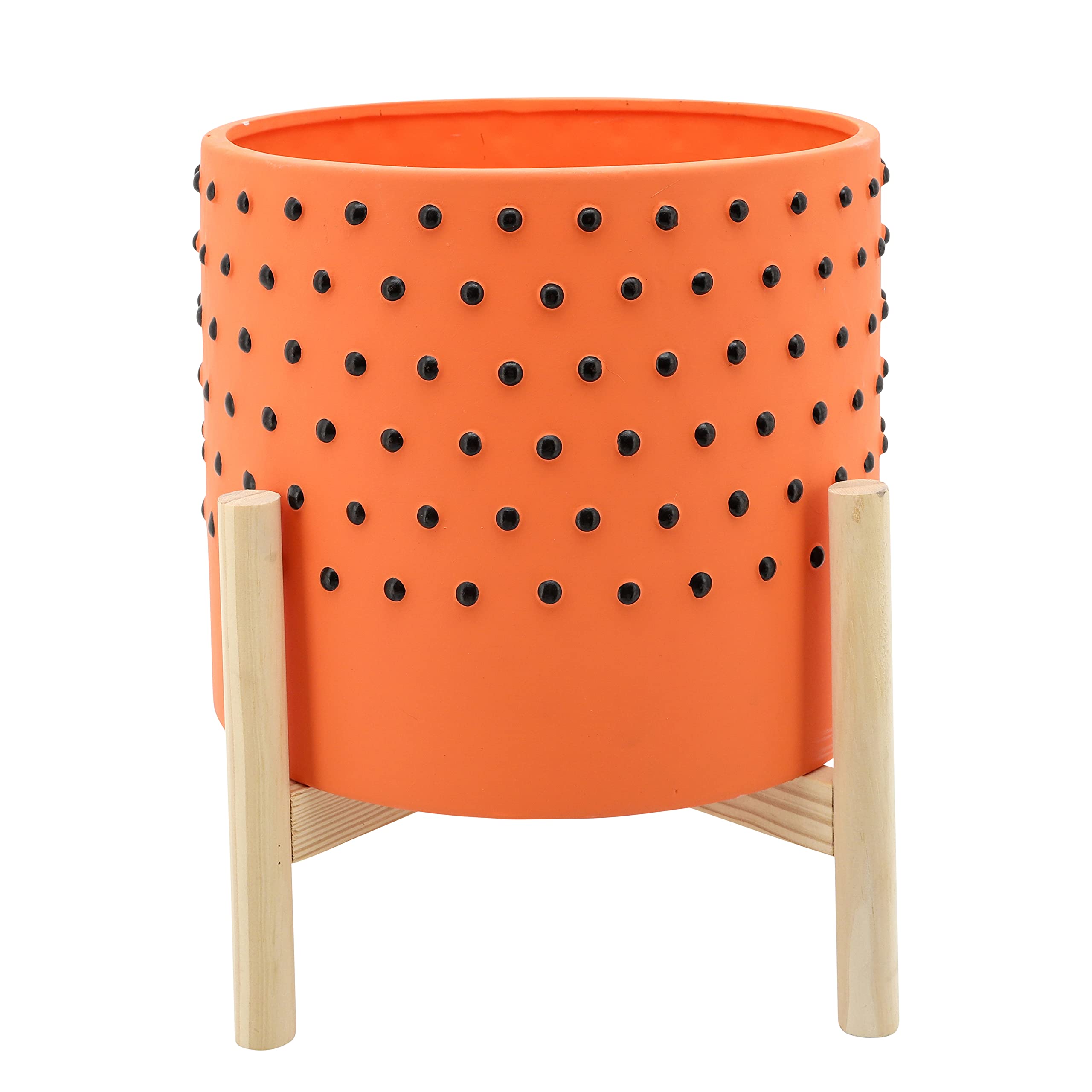 Sagebrook Home Ceramic Planter with Stand – Modern Stoneware Flower Pot for Indoor Plants, Succulents & Home Garden Décor | 10x10x11 Inch, Orange | Perfect for Living Room, Office Desk & Patio Decorating