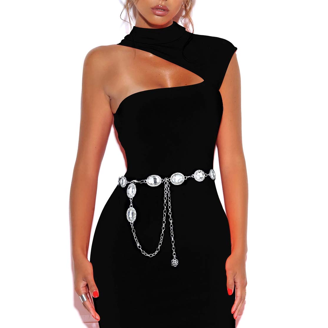 Elegant Women's Metal Waist Chain Belt with Crystal Accents - Perfect for Dresses, Parties, and Special Occasions