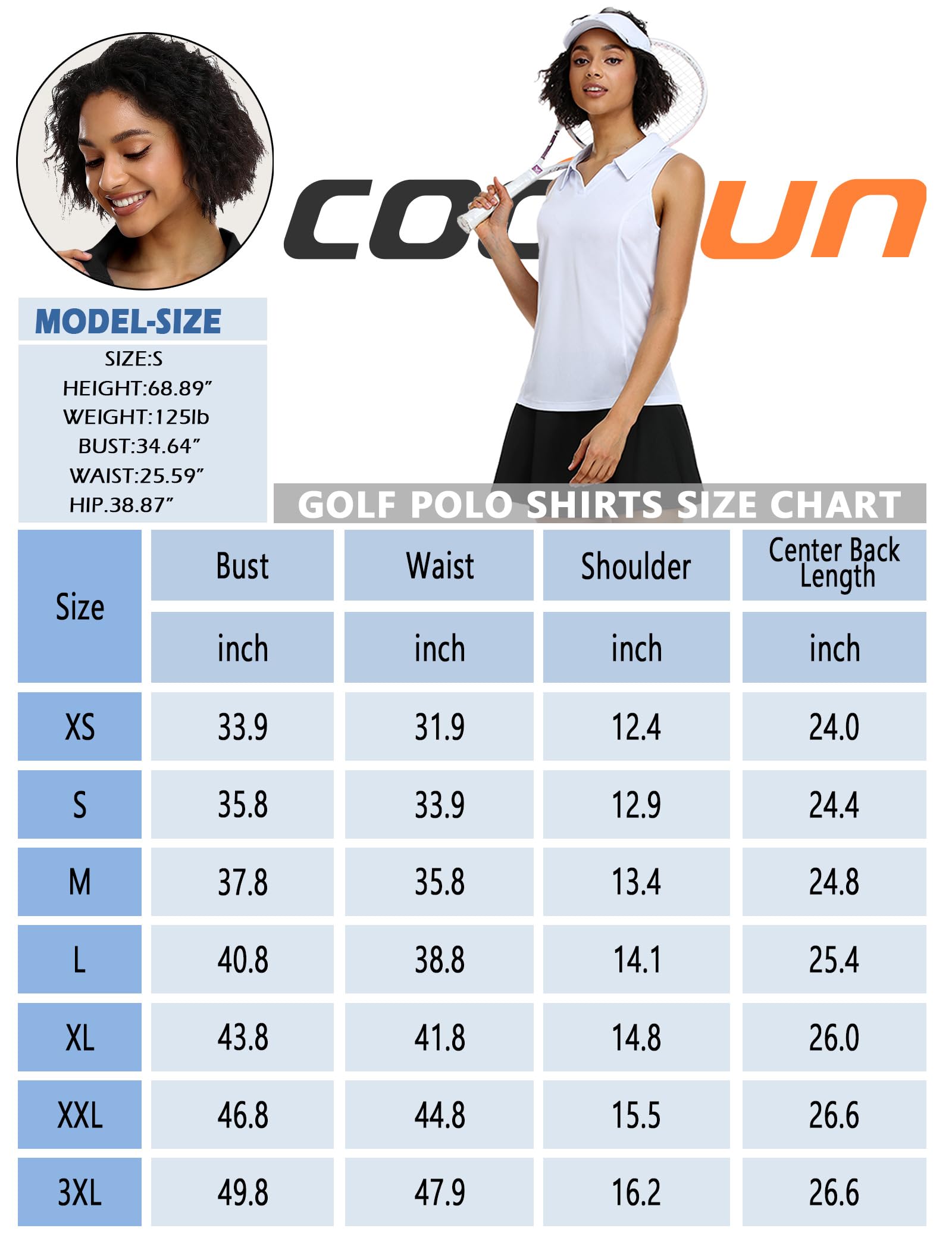 COOrun Women's Sleeveless Golf Polo Shirt - Quick Dry Moisture Wicking Tennis T-Shirt - Lightweight V-Neck Collared Tank Top for Golf, Tennis & Summer Outdoor Activities