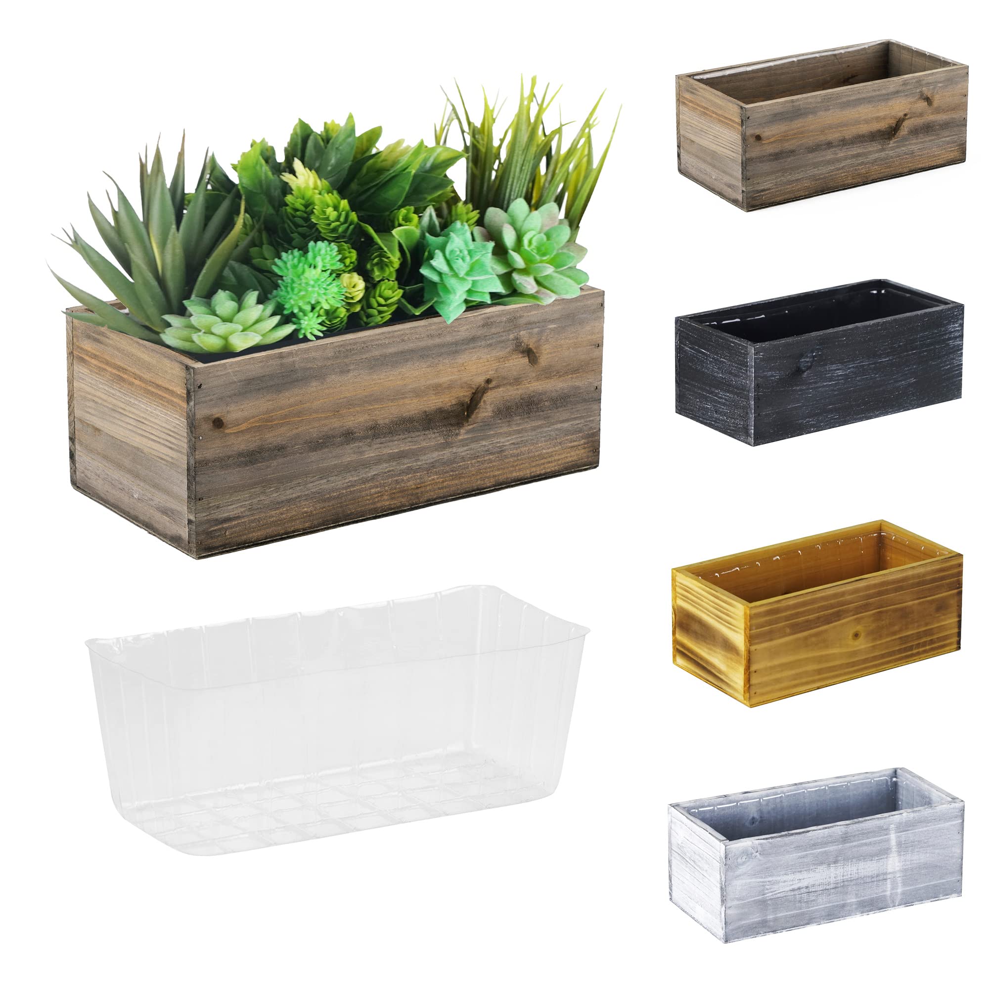 Natural Brown Wood Rectangle Planter Box with Removable Plastic Liner (4