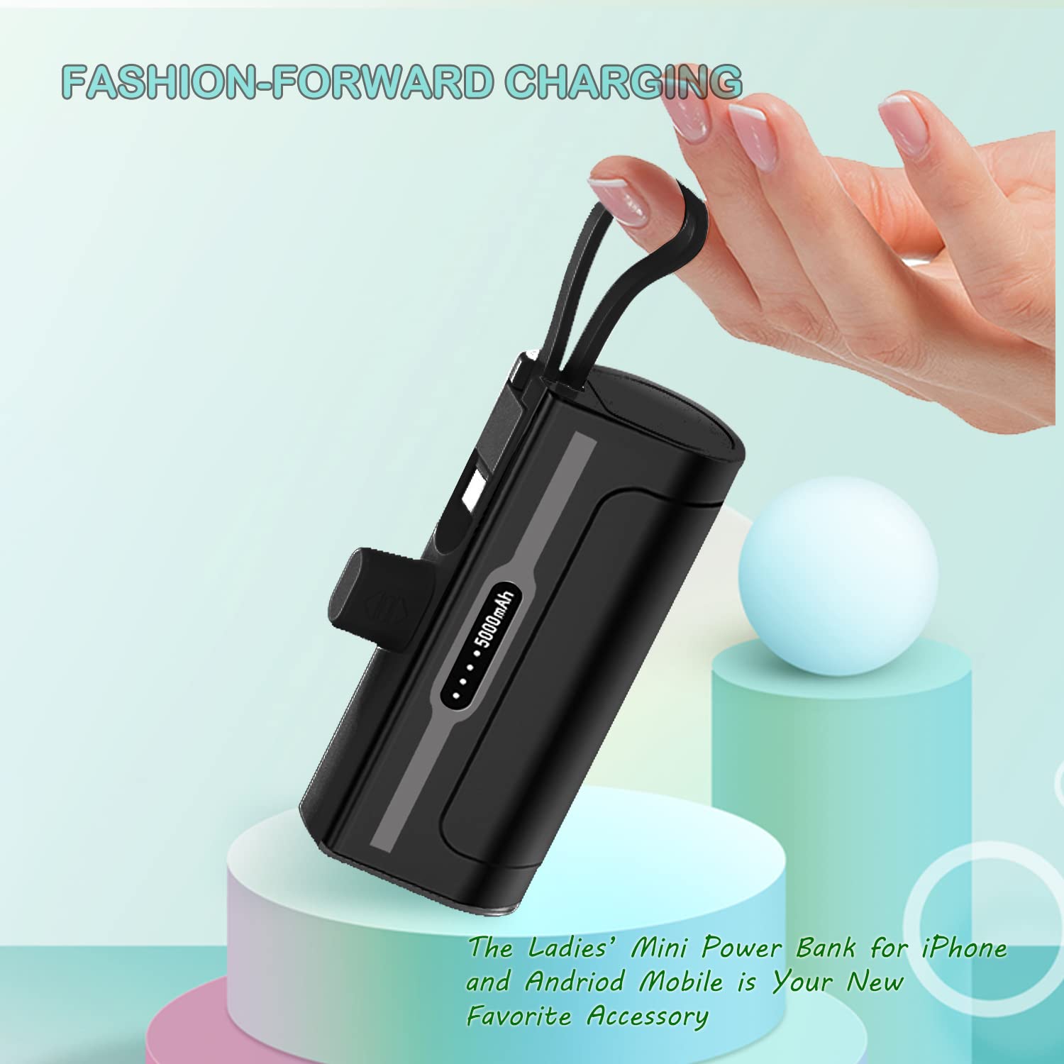 Portable 4800mAh Mini Power Bank - Fast Charging External Battery for iPhone (Direct Plugin) & USB-C Android Devices | Emergency Backup for Travel, Camping, and Daily Use - Black