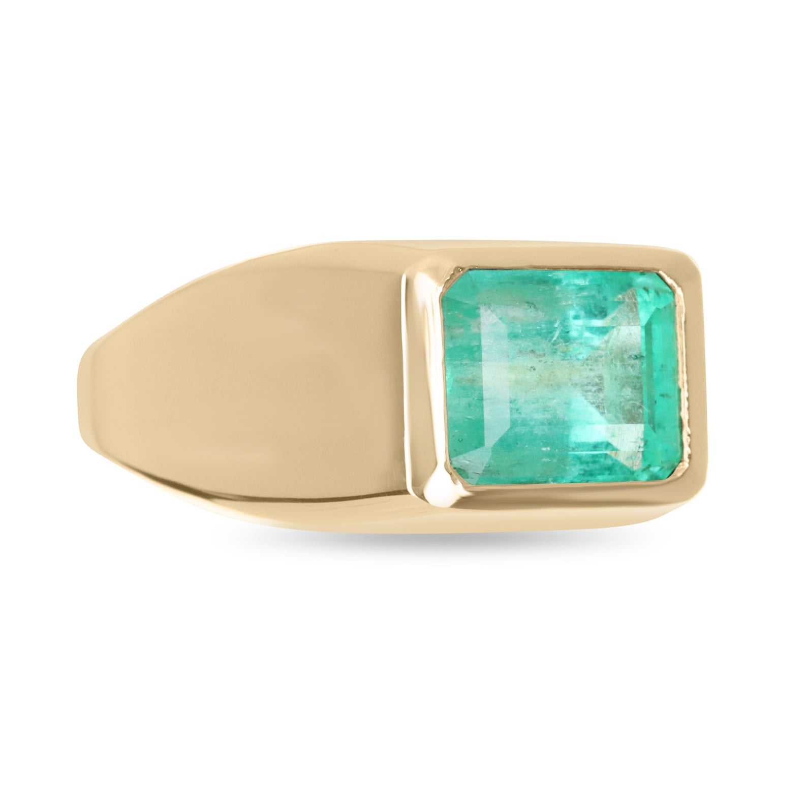3.68 Carats Bezel-Set Colombian Emerald Cut Signet Ring in 18K Gold – Perfect for Weddings, Anniversaries & Luxury Gifts