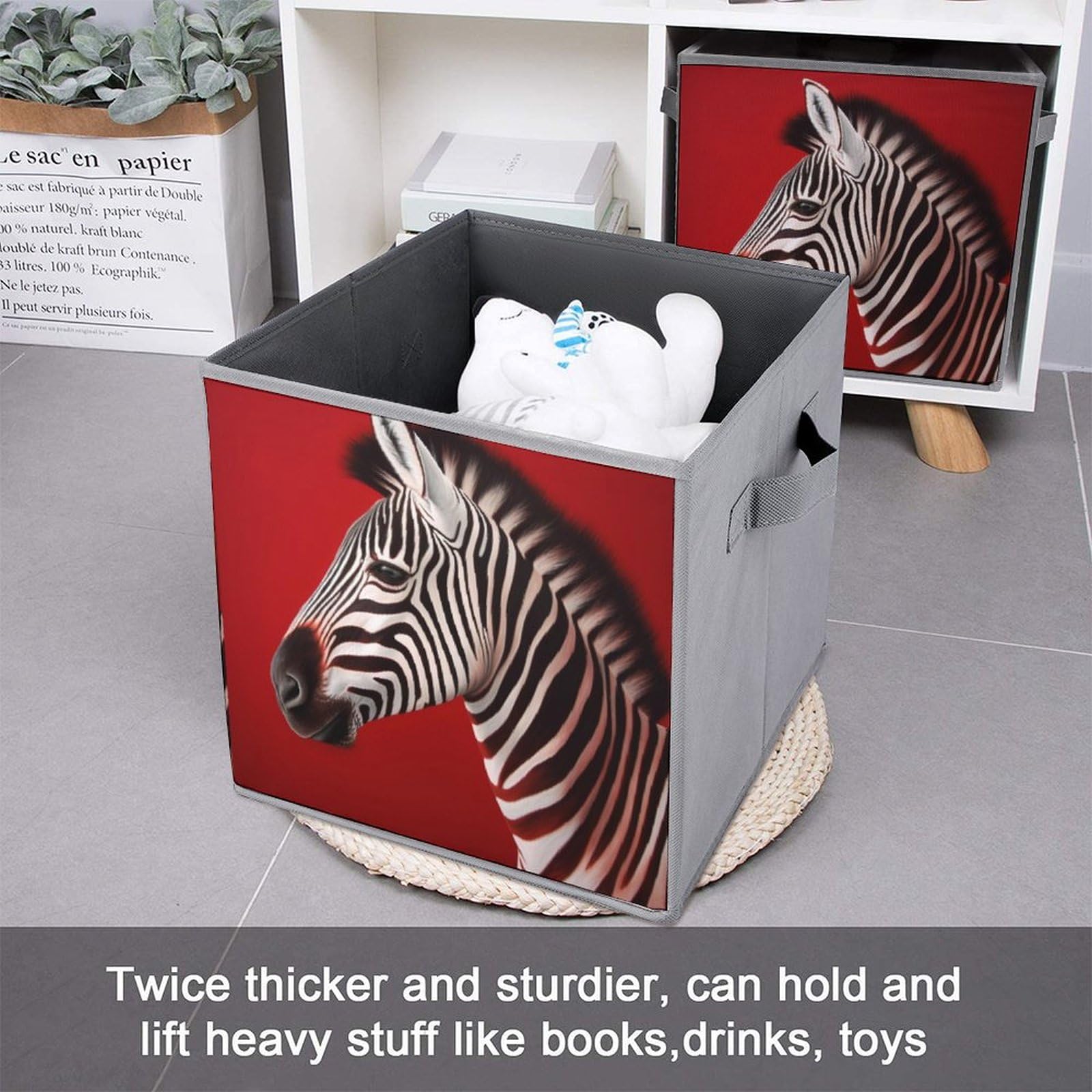 6-Pack Zebra Print Red Collapsible Storage Bins with Handles - Large Closet Organizer Baskets for Clothing, Toys & Home Organization | Perfect for Bedroom, Nursery & Closet Storage