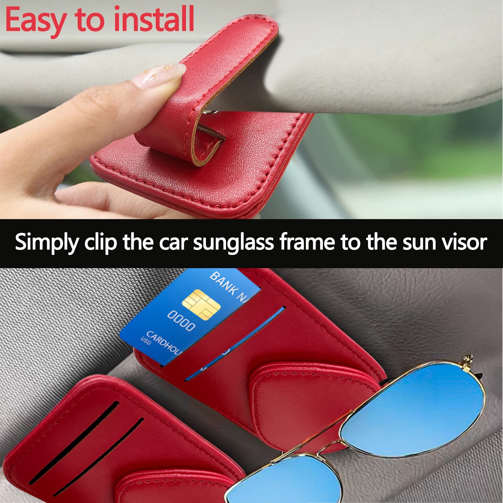 SuperKaKa Car Sunglass Holder - Black Leather Sunglass Clip & Visor Organizer for Men, Women, Girls | Perfect for Road Trips, Commuting & Outdoor Activities