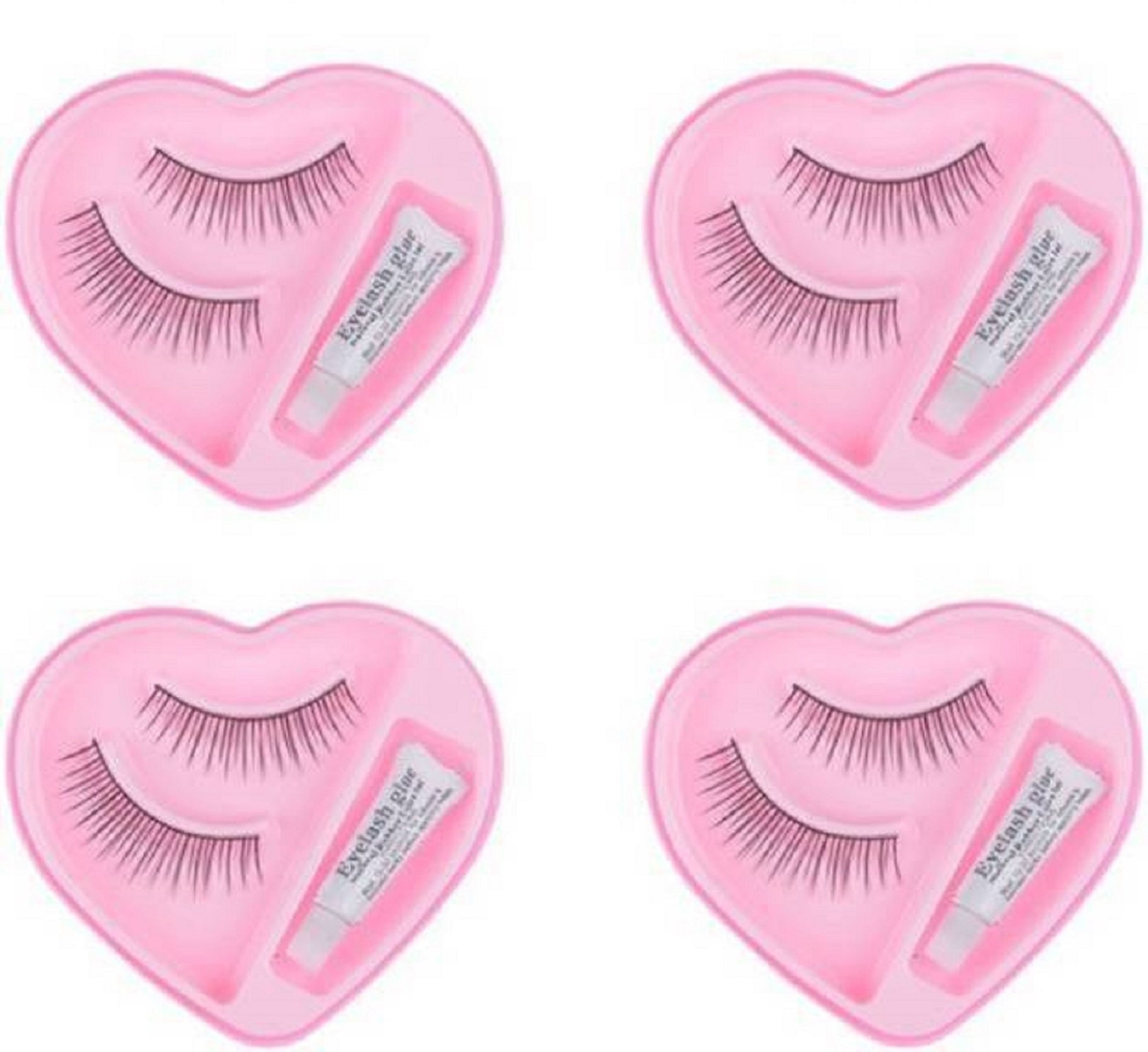 Glamezone Black Long False Eyelashes with Adhesive - Natural Looking Volume Lashes for Dramatic Eye Makeup (4-Pack) | Perfect for Parties, Weddings & Special Occasions
