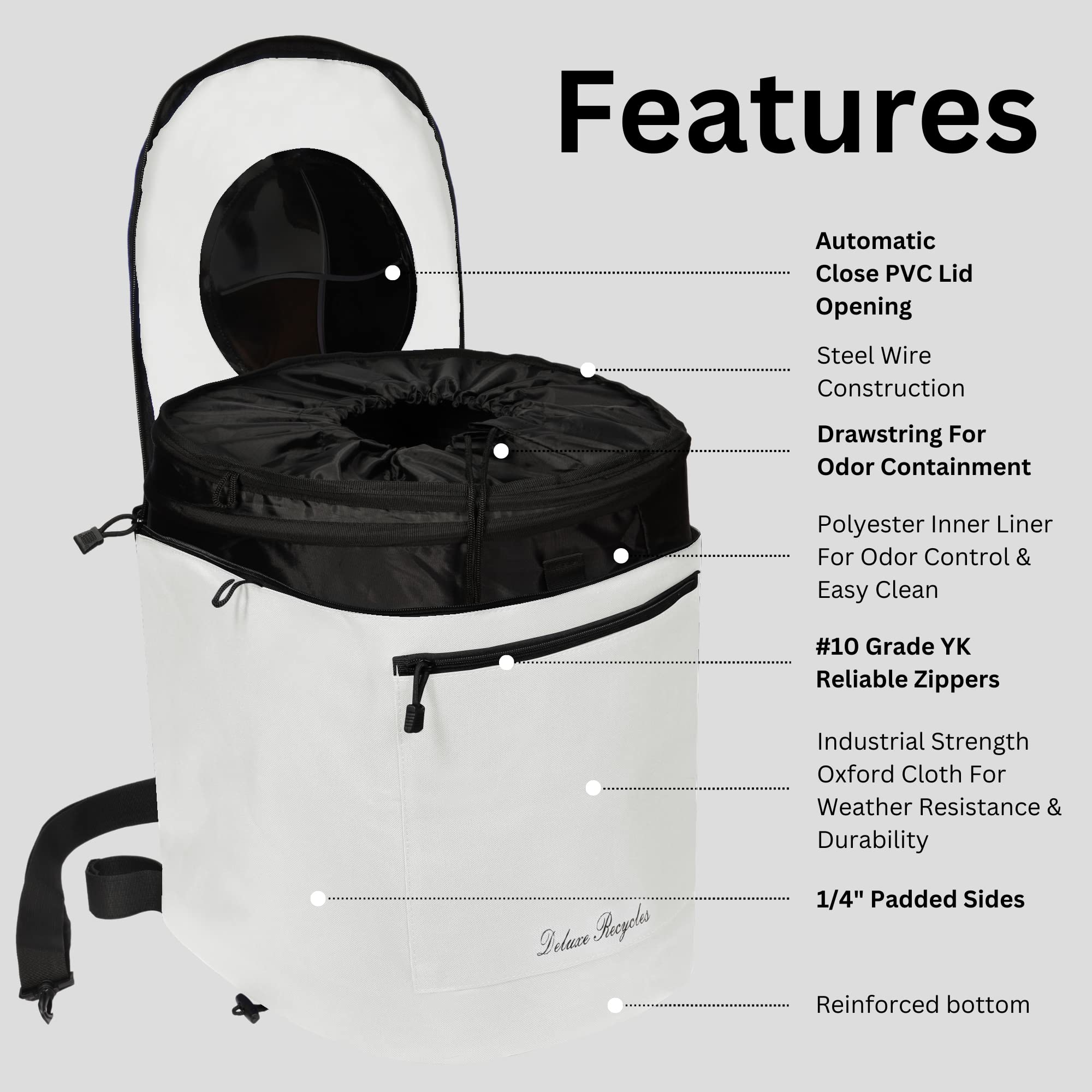 Portable Collapsible 8 Gallon Trash Can for Boating, Camping, Kayaking, Fishing & Beach - Durable Waterproof Waste Bin with Inner Bucket - Essential Boat, RV, Hiking & Outdoor Gear (White) - Perfect for Picnics, Tailgating & Marine Use