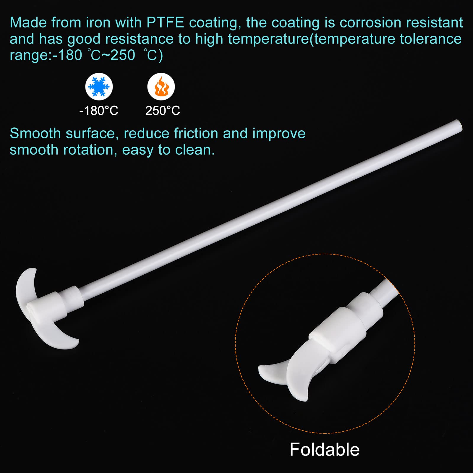 PTFE Electric Stirring Rod 250x47mm - Lab Overhead Stirrer Mixer Shaft with Foldable Paddle - 2 Pack for Chemical Mixing, Sample Preparation & Laboratory Experiments