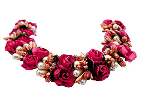 Kabello Women's Hair Gajra - Pink & Gold Bun Decoration Hair Accessory (Pack of 1) | Perfect for Weddings, Parties & Special Occasions