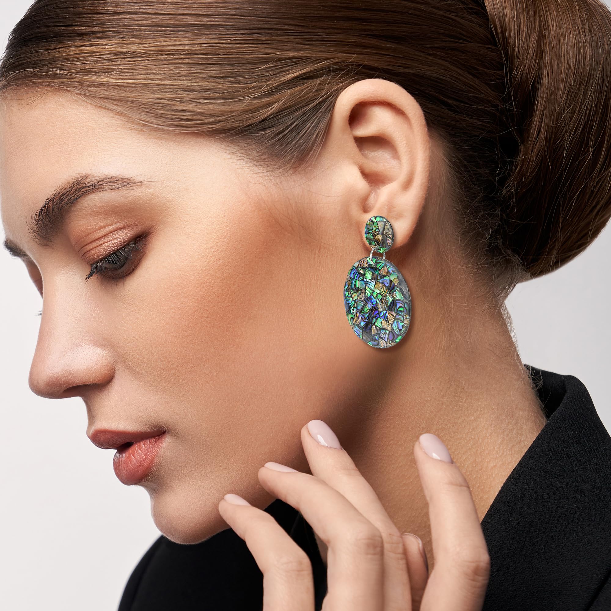 AeraVida Natural Abalone Shell Double Linked Circles Drop Dangle Earrings for Women | Elegant Stone Post Earrings | Perfect for Weddings, Parties & Everyday Wear