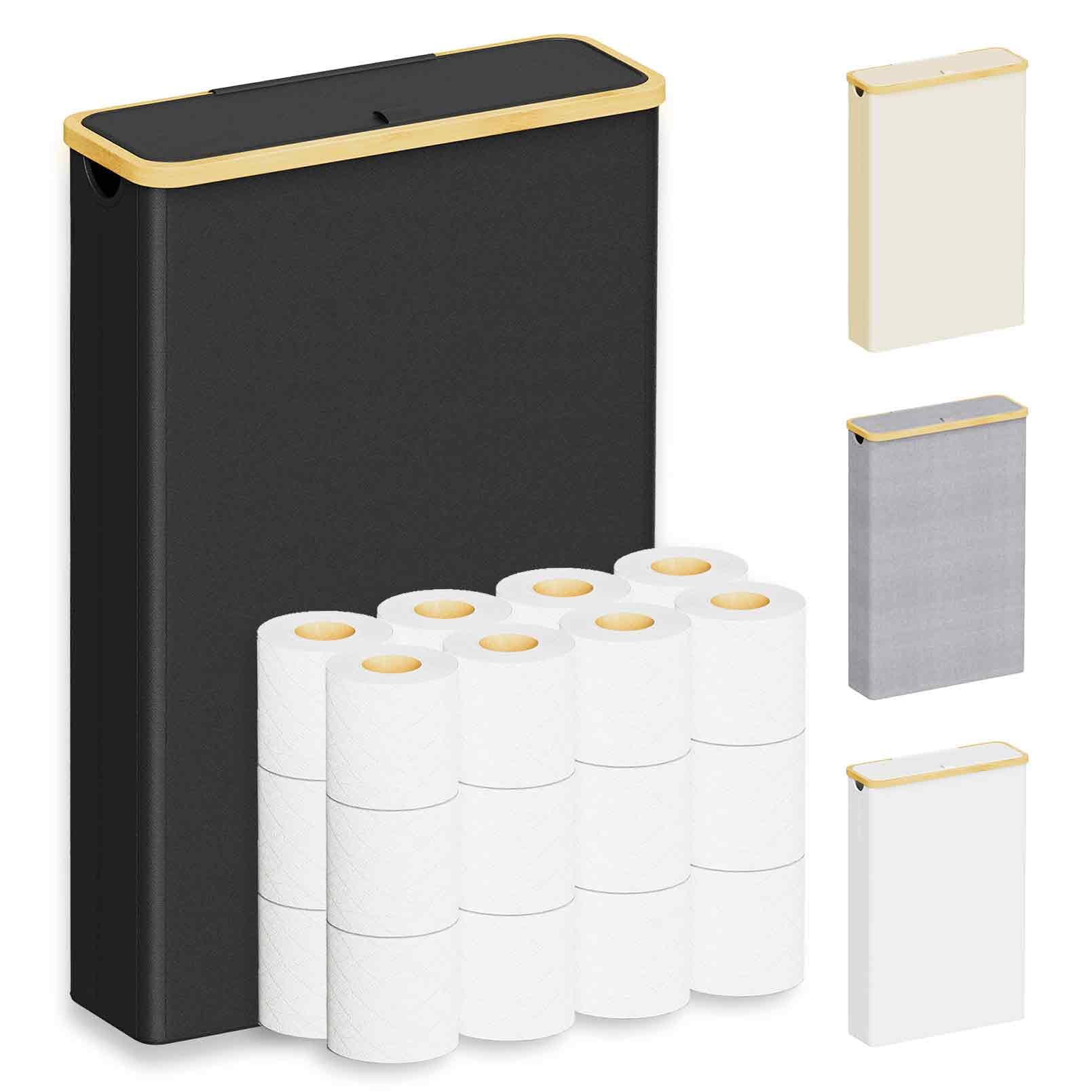 SpaceAid Extra Large Toilet Paper Storage with Lid - Holds 24 Regular or 18 Mega Rolls - Slim Bathroom Tissue Holder Organizer Bin (Black) - Perfect for Bathroom, Laundry Room & Closet Organization