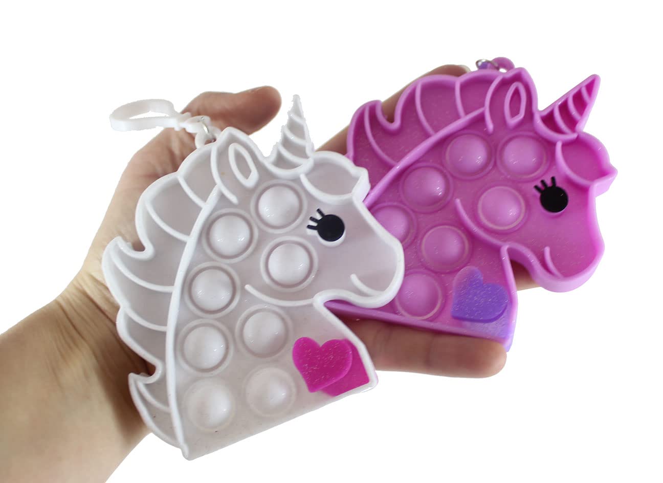 Set of 2 Unicorn Valentine's Day Bubble Popper Fidget Toys - Stress Relief Sensory Toys for Kids & Adults - Heart Love Design - Party Favors, Classroom Rewards & Stocking Stuffers (Random Colors)