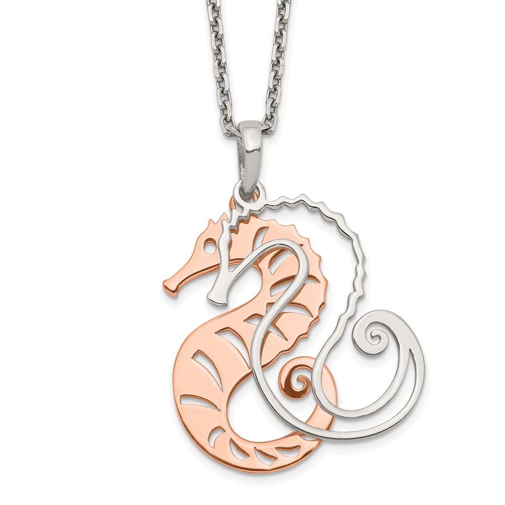 Sterling Silver Rose-Tone Seahorse Pendant Necklace with 2