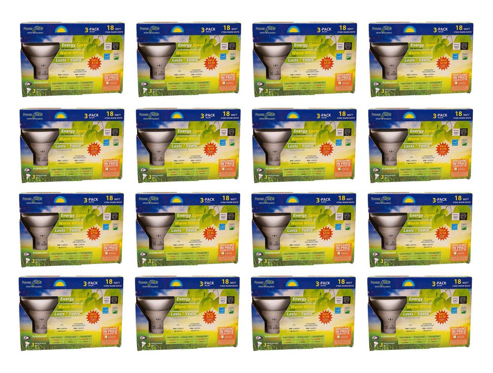 Energy Efficient 18W CFL Flood Light Bulbs (48 Pack) - 75W Equivalent, Daylight White 5000K - Perfect for Indoor/Outdoor Lighting, Warehouses, Garages & Security Lights