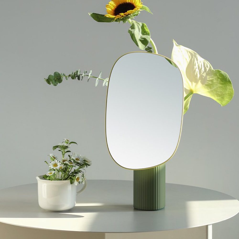 OSC Vase Makeup Mirror with LED Lights - Yellow Green Vanity Mirror for Dressing Table, Bathroom & Bedroom | Perfect for Makeup Application, Skincare & Hair Styling