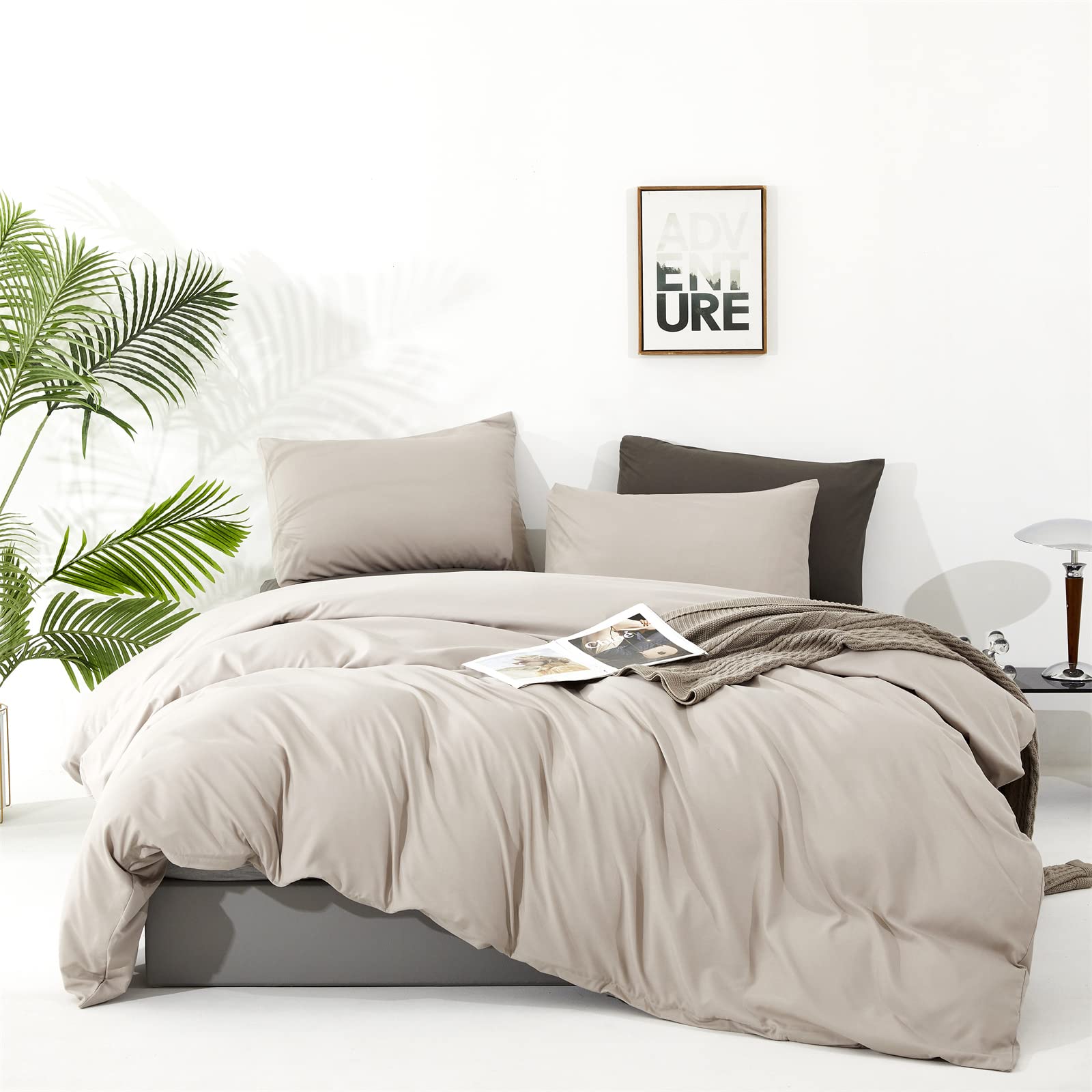 Luxlovery Beige Khaki Comforter Set Queen - 3PCS Solid Cream Oatmeal Blanket Quilt for Bedroom - Soft Taupe Bedding Set for Women & Men - Perfect for Cozy Nights & Guest Room Decor