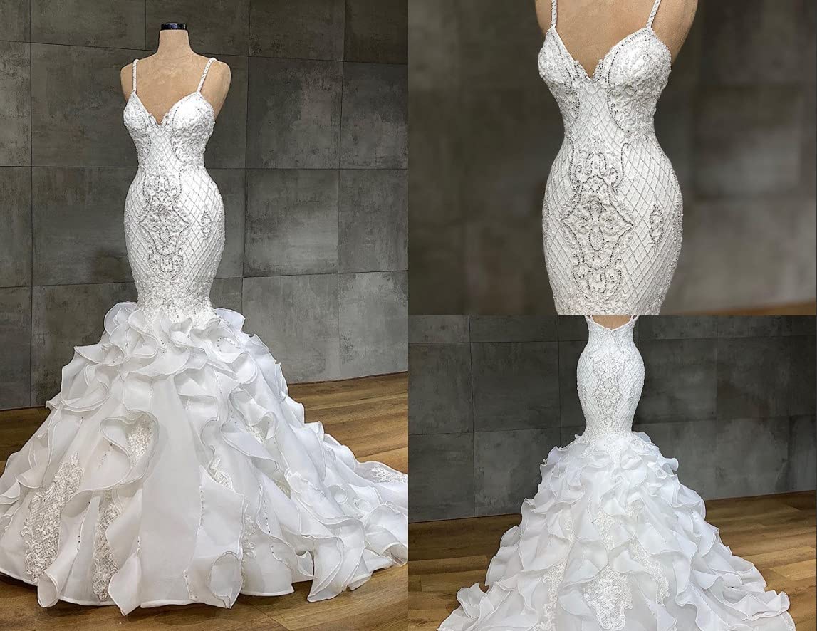 Sparkling V-Neck Sequin Mermaid Evening Gown - Elegant Organza Prom Dress for Pageant, Formal Ball & Shower Party - Long Sleeve Glamorous Ballgown for Special Occasions & Red Carpet Events