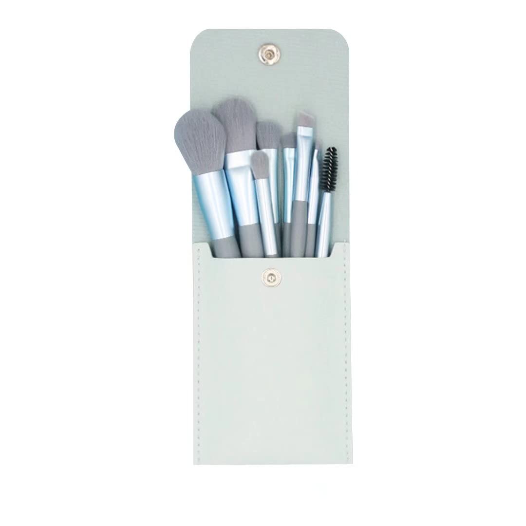 8-Piece Mini Travel Makeup Brush Set with Wooden Handle - Foundation, Concealer, Powder & Eye Makeup Brushes Kit for On-the-Go Beauty & Professional Makeup Application