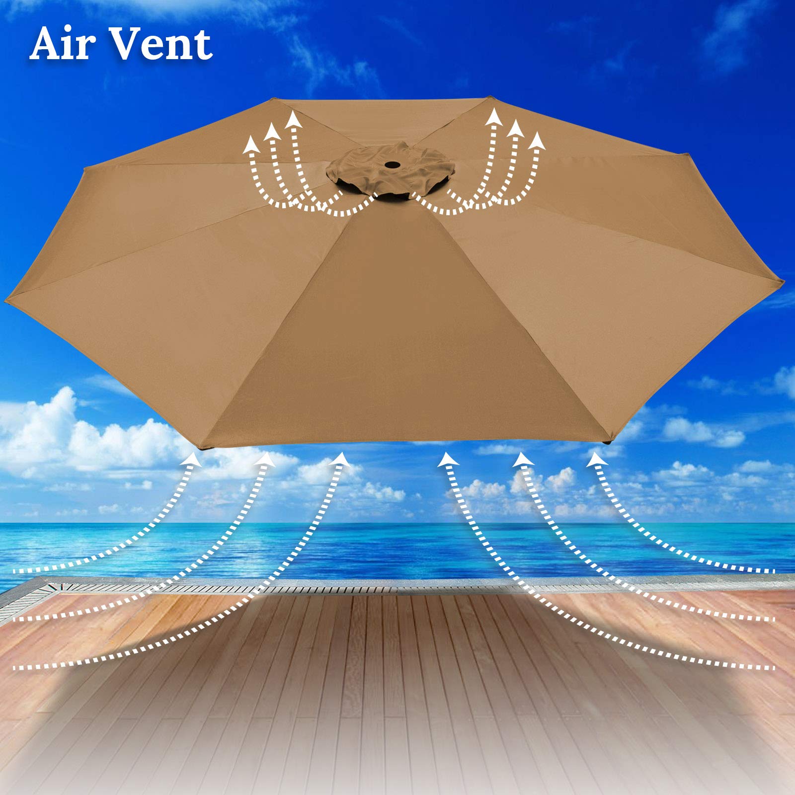 BenefitUSA 11.5ft Patio Umbrella Replacement Canopy - 8 Ribs Outdoor Tan Cover for Garden, Poolside & Backyard Relaxation
