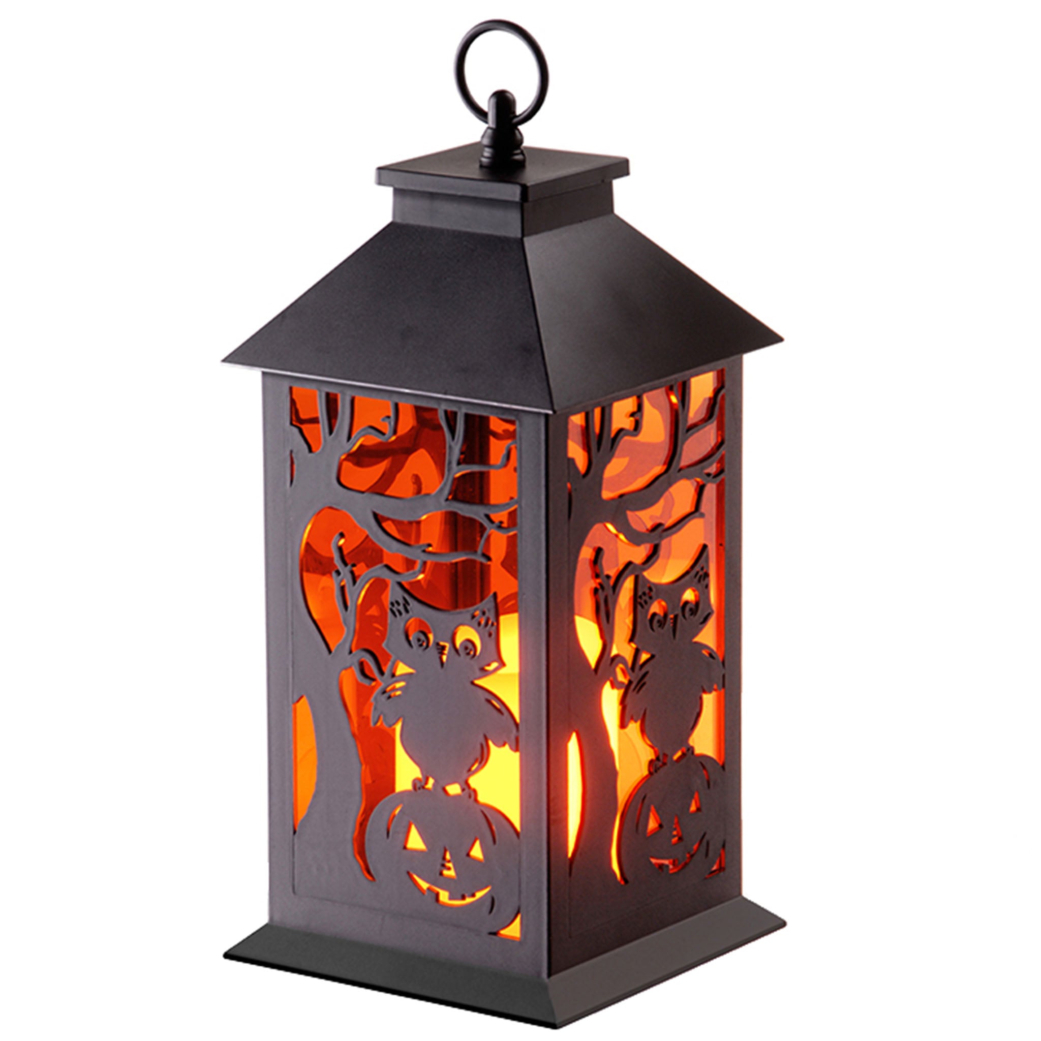 12 Inch Halloween LED Light-Up Pumpkin Lantern with Carved Owl & Leafless Tree Designs - Spooky Outdoor & Indoor Decor for Parties, Porch, Yard, and Home