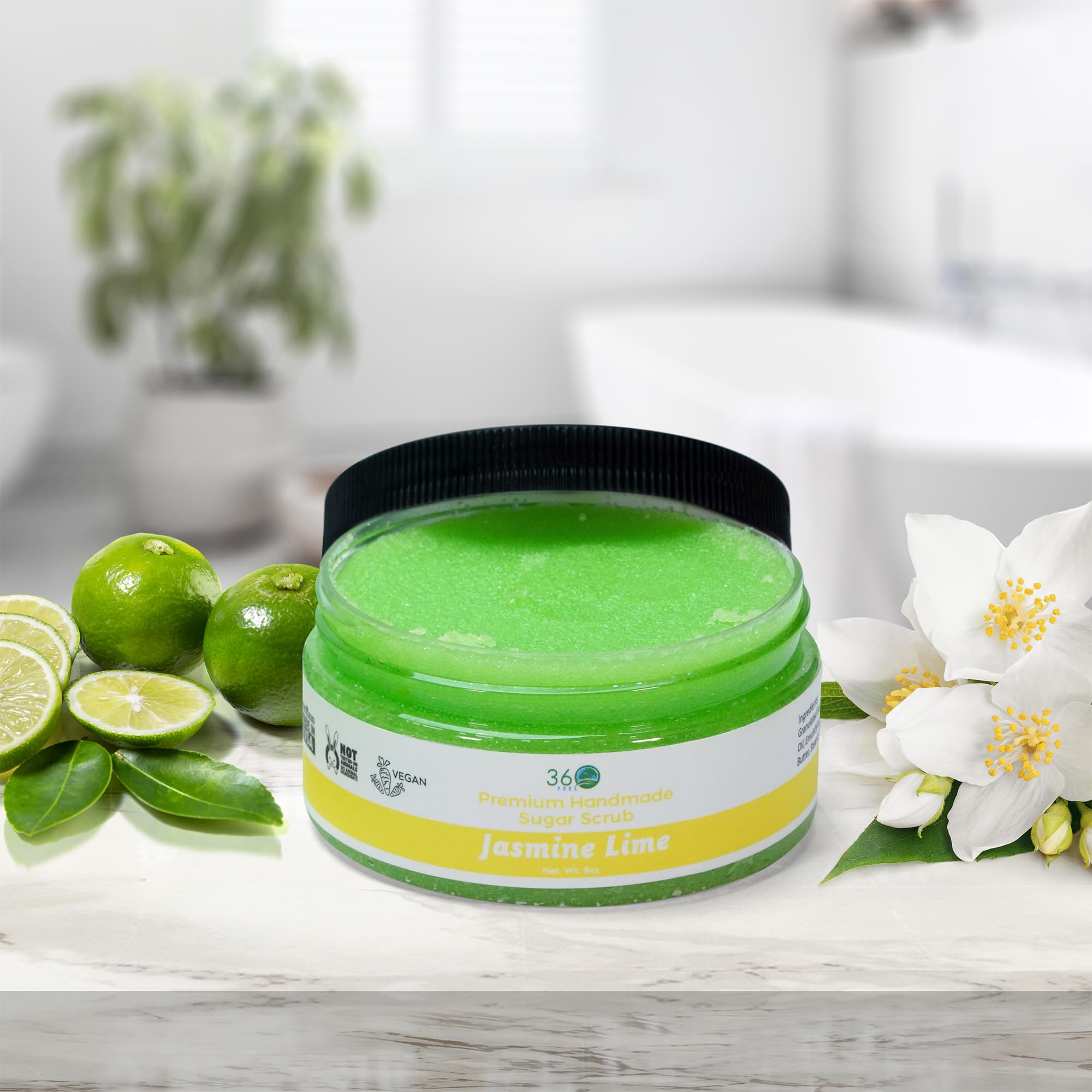 Jasmine Lime Sugar Body Scrub for Acne Scars & Stretch Marks - Exfoliating Foot Scrub - 8oz Natural Skin Care for Women - Perfect for Spa Day & At-Home Self Care Routine