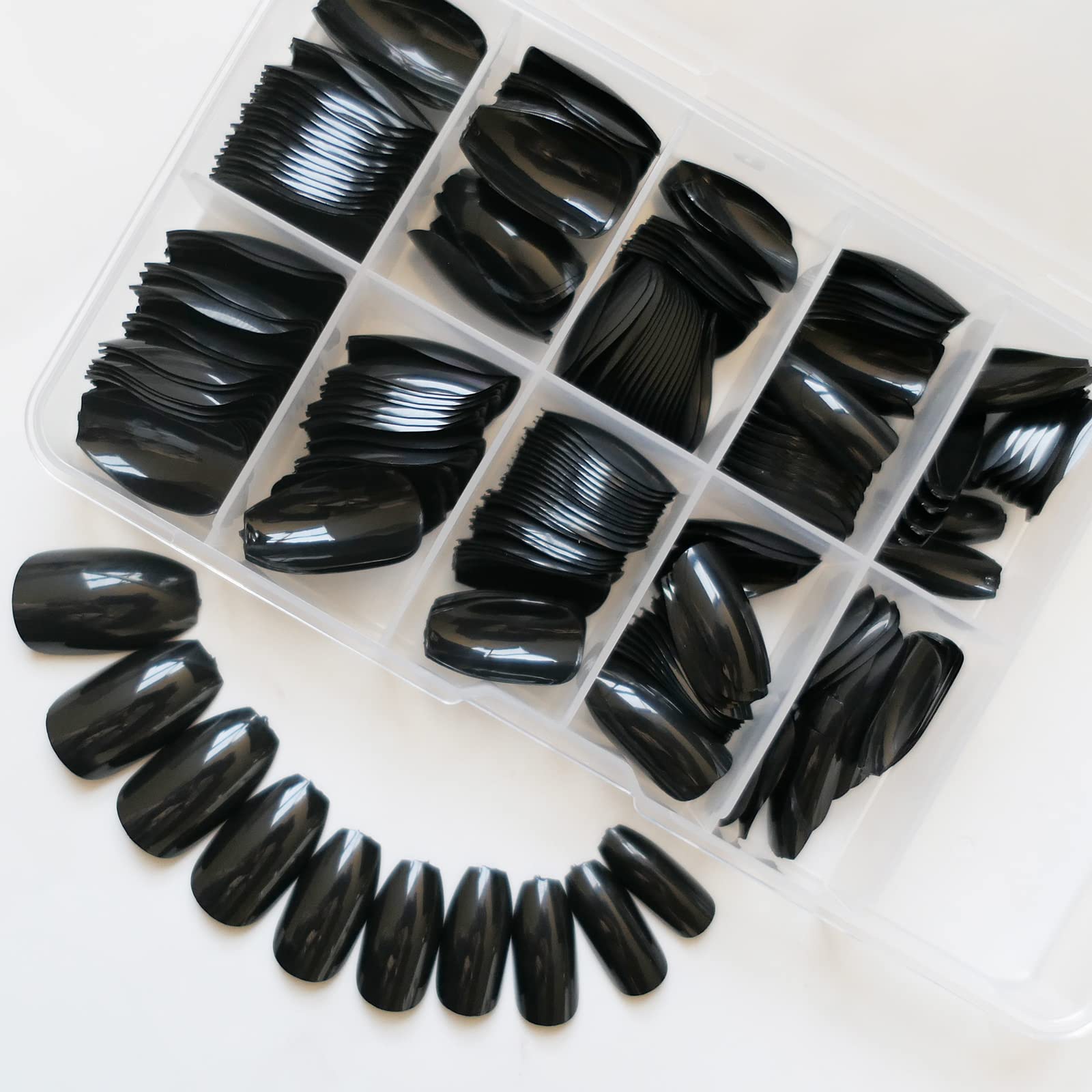240-Piece Coffin Press-On Nails Short Fake Nails - Medium Length Ballerina Style Glossy Gel False Nails with Glue & Adhesive Tabs - Full Cover Acrylic Tips for Salon-Quality Manicures at Home, Parties & Special Occasions