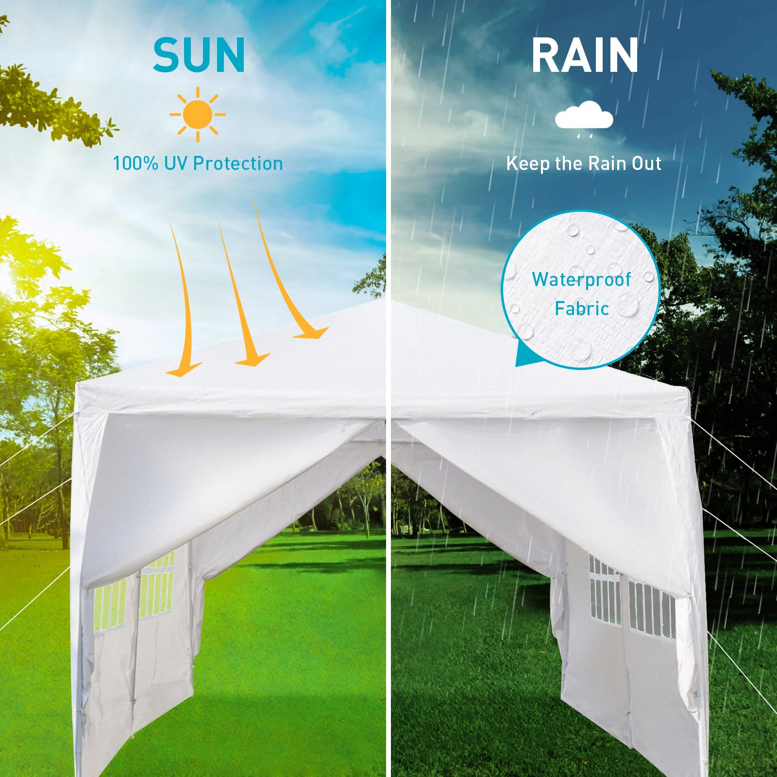 BNSPLY 10x20 FT White Outdoor Party Tent - Large Wedding & Birthday Canopy with 6 Removable Sidewalls & Transparent Windows - Perfect for Garden Events, Backyard Parties, Patio Gatherings and Outdoor Celebrations