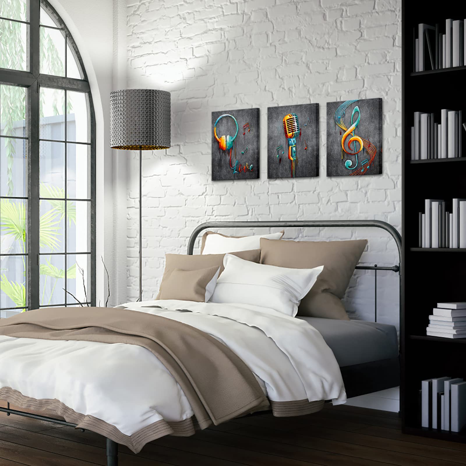 3-Piece Music-Themed Wall Art Set - Microphone & Headphone Note Canvas Prints (12x16 Inch) | Modern Home & Studio Decor | Ready-to-Hang Framed Art for Bedroom, Living Room & Music Studio