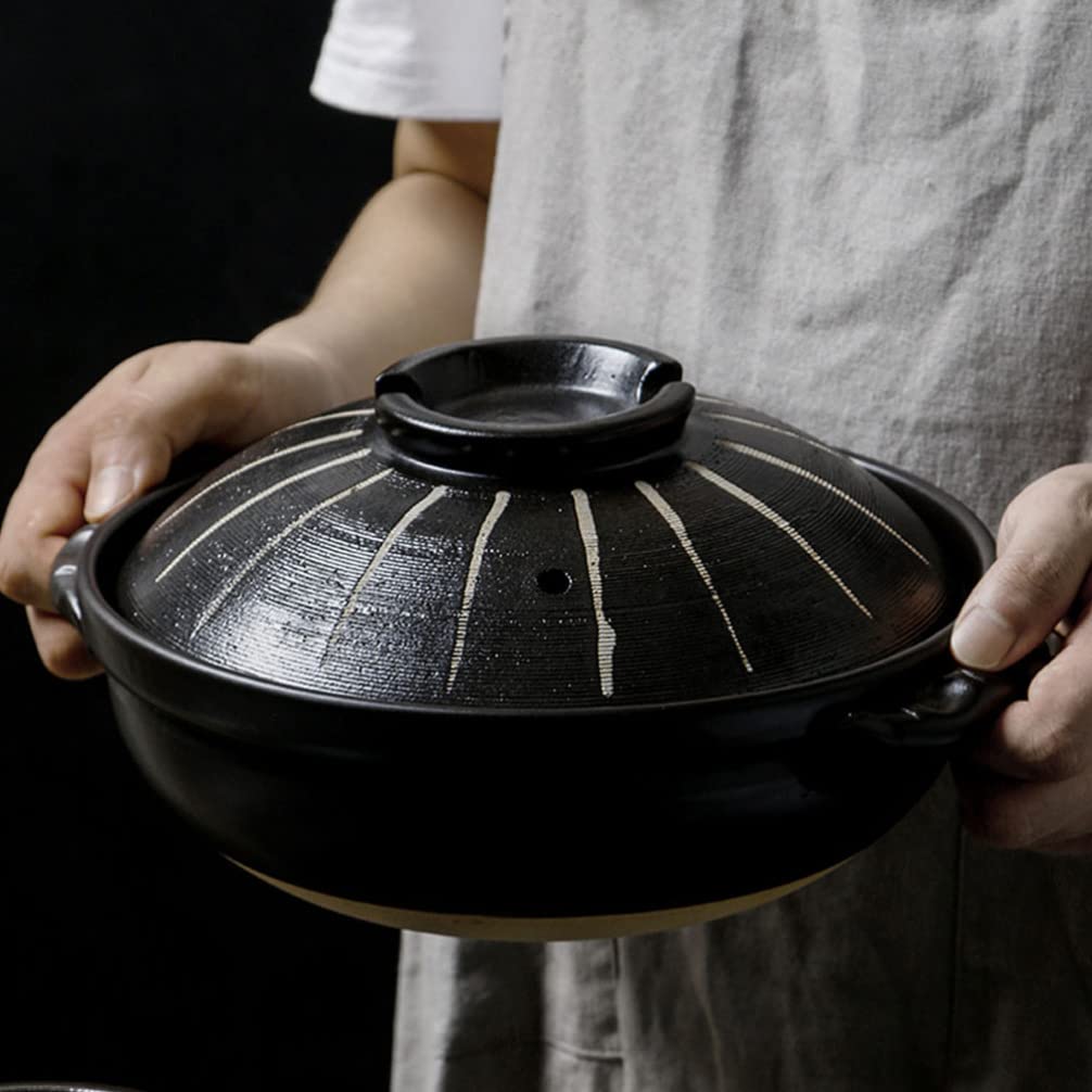 Authentic Japanese Donabe Clay Pot - Traditional Earthenware Casserole for Shabu Shabu, Sukiyaki & Hot Pot Cooking | Ceramic Soup Pot & Stock Pot for Japanese Cuisine | Perfect for Home Dining & Restaurant Use