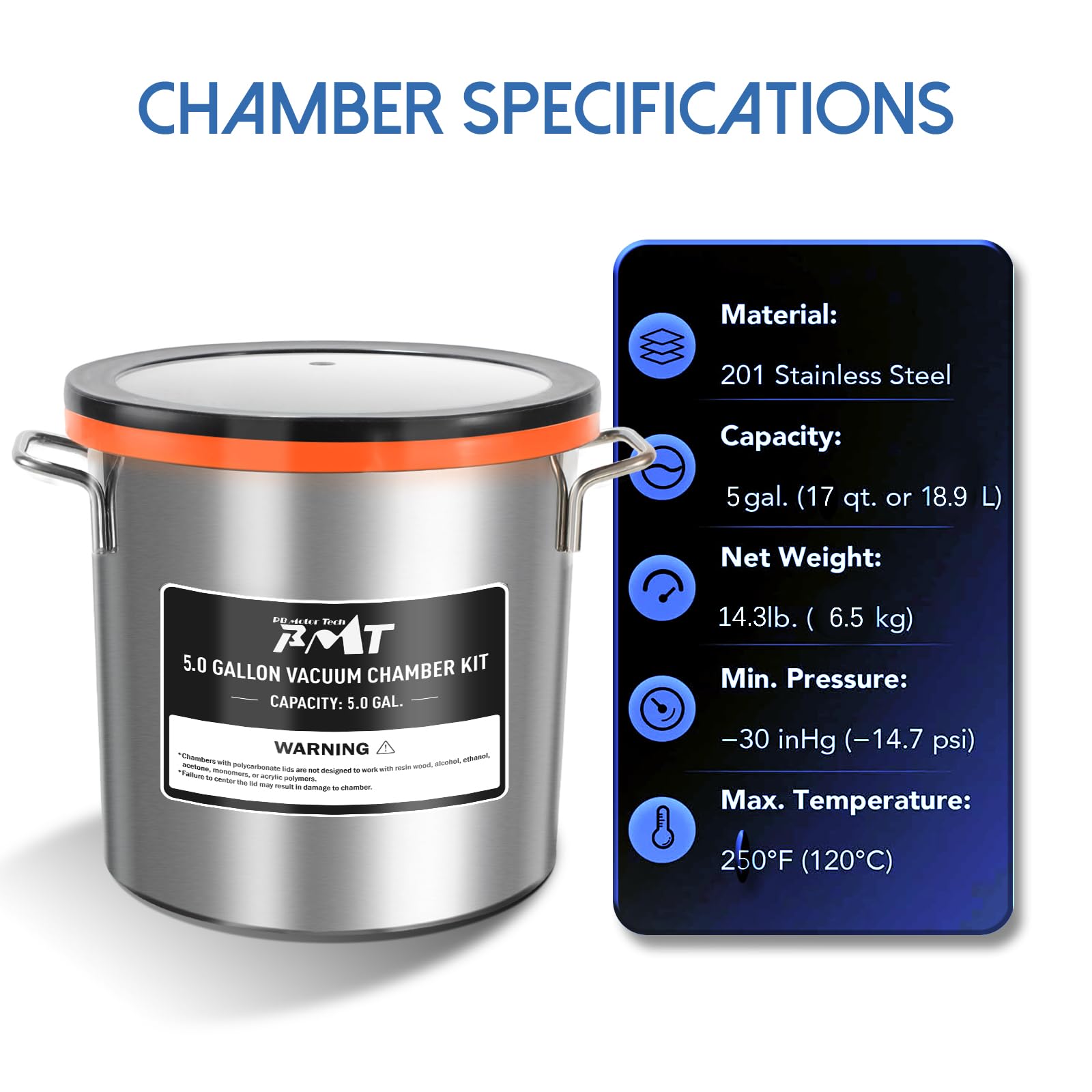 PB Motor Tech 5 Gallon Vacuum Chamber Kit with 4.5 CFM Vacuum Pump - Tempered Glass Lid & 38 Micron Chamber Set for Wood Stabilization, Resin Casting, and Food Preservation | Oil-Free Vacuum Sealer System for DIY Projects and Industrial Use