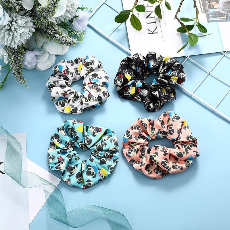 12 Pcs Pug Dog Print Hair Scrunchies - Elastic Hair Bands for Women & Girls - Cute Dog Pattern Hair Ties for School, Work, Gym & Daily Styling