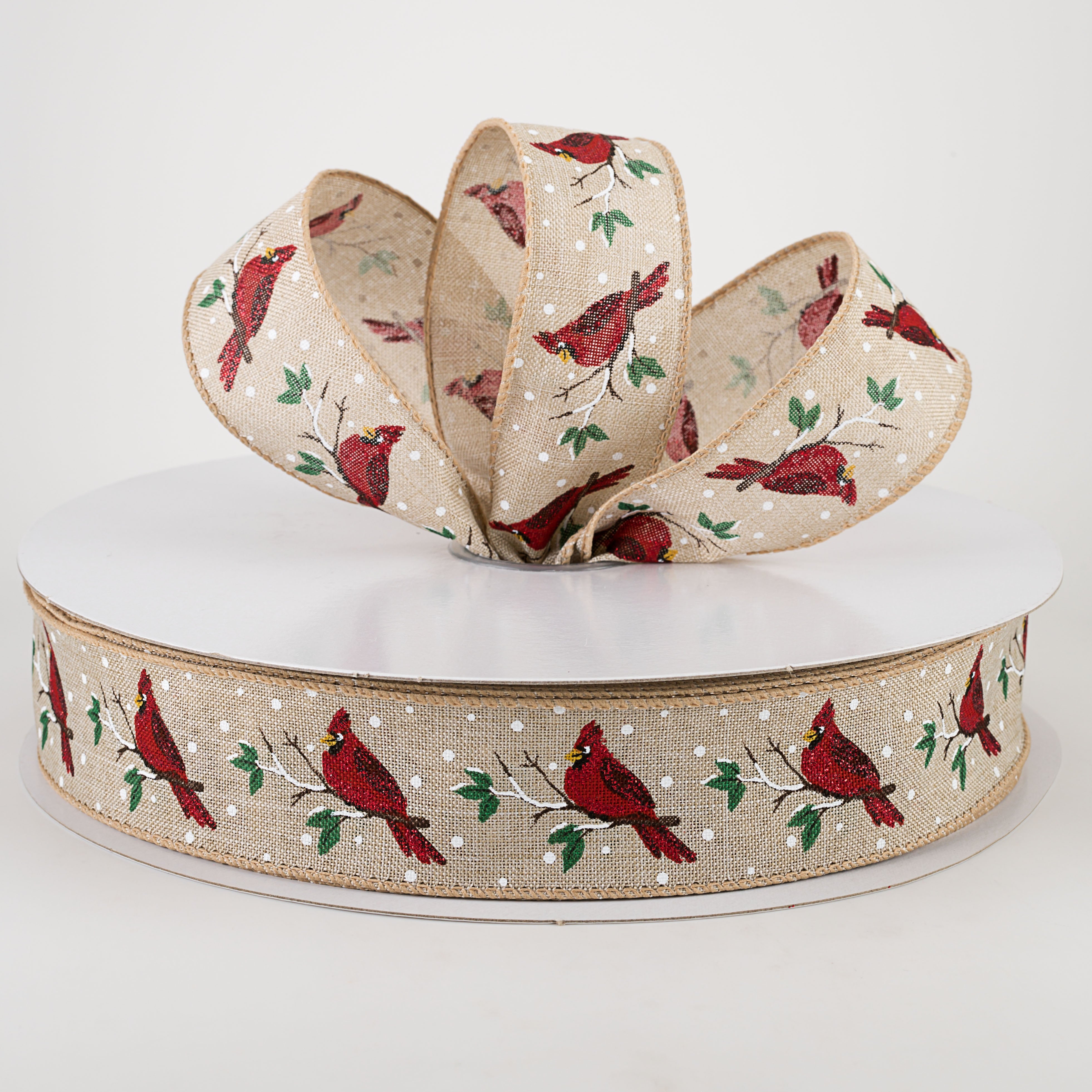 1.5 Inch Cardinal Red On Branch Ribbon - 50 Yards Bulk Roll for Gift Wrapping, Holiday Decorations, DIY Crafts, and Floral Arrangements