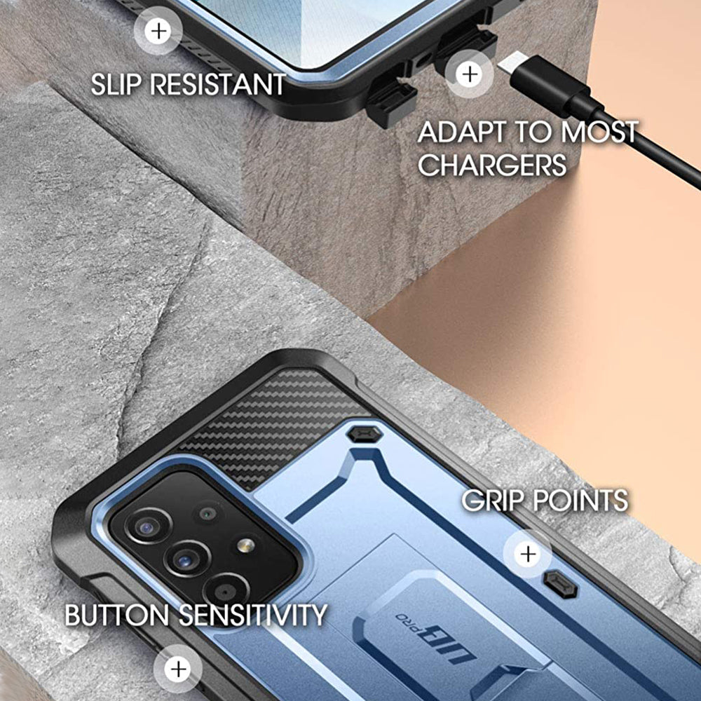 Samsung Galaxy A52 Unicorn Beetle Pro Rugged Case with Holster - Shockproof, Military-Grade Protection, Metallic Blue - Perfect for Outdoor, Work & Extreme Sports